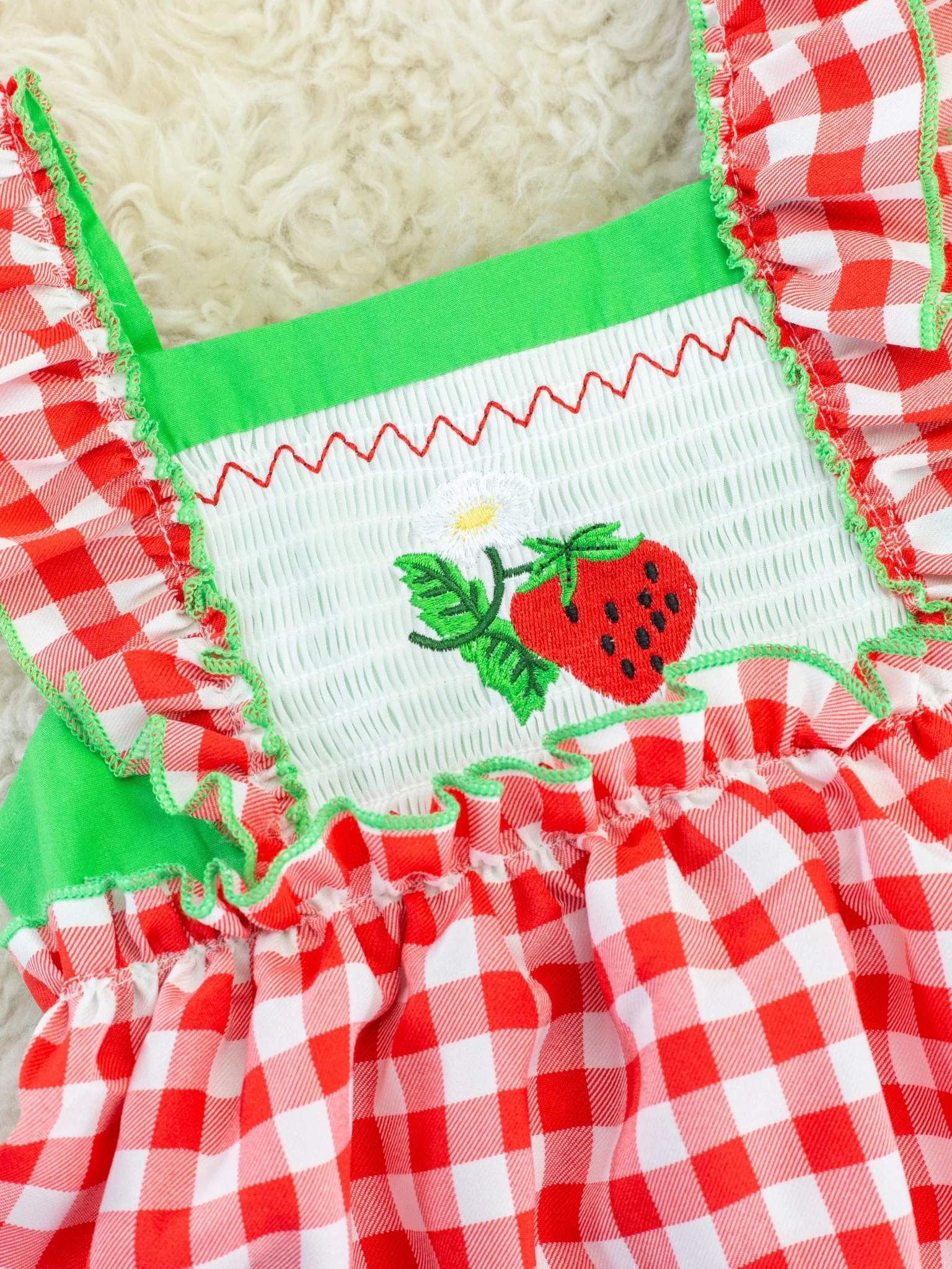 Red Gingham Strawberry Smocked Tank Dress - Image 3