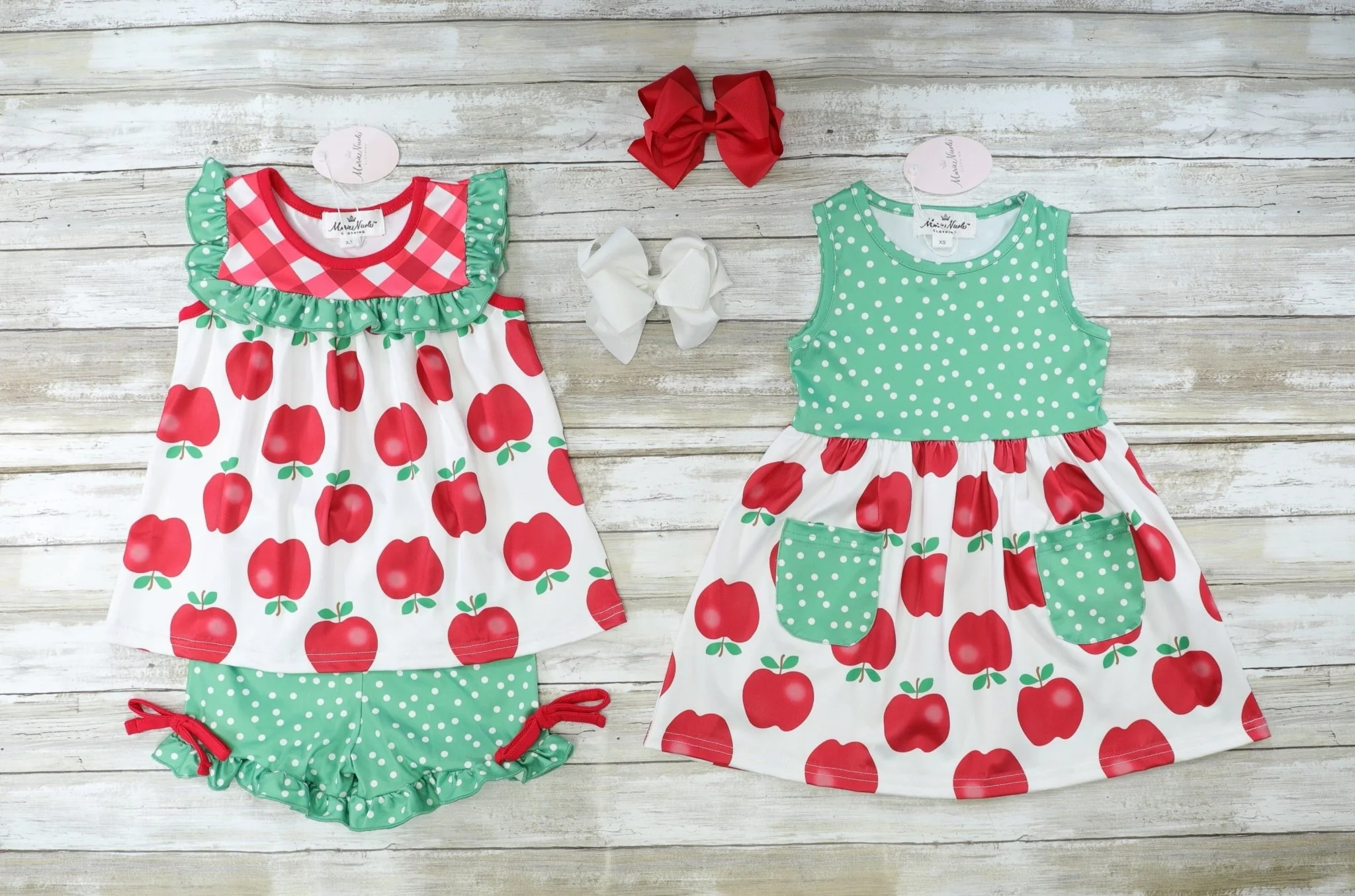 Red & Green Apple Ruffle Pocket Dress - Image 2