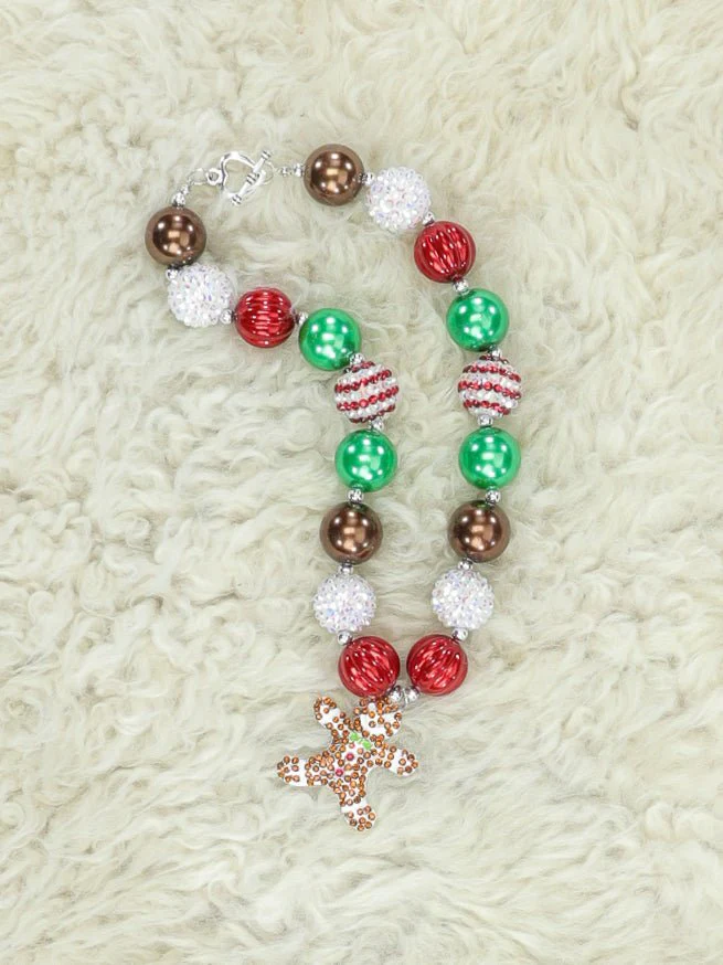 Red & Green Christmas Gingerbread Bubblegum Necklace