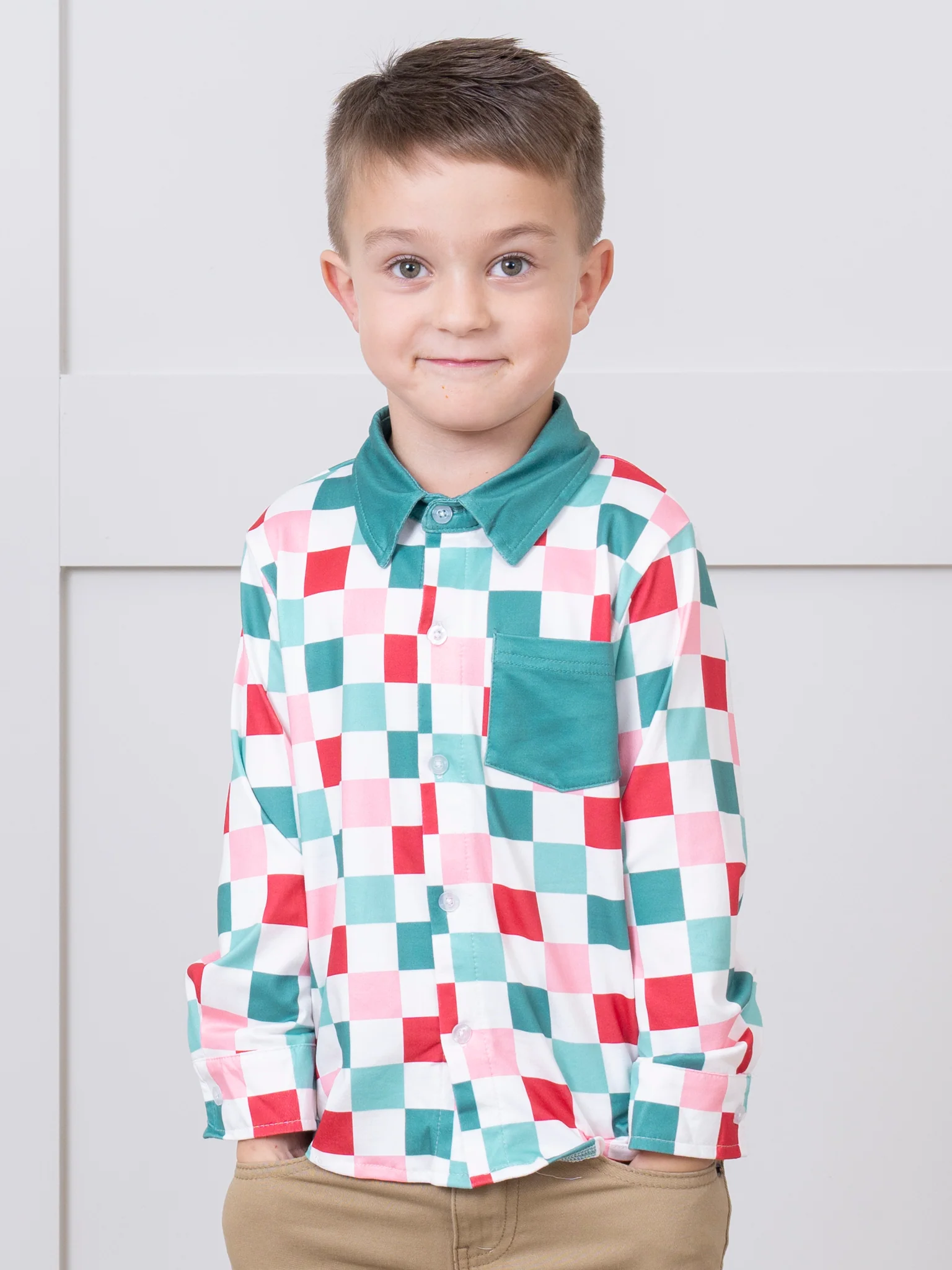 Red & Green Christmas Squares Pocket Shirt