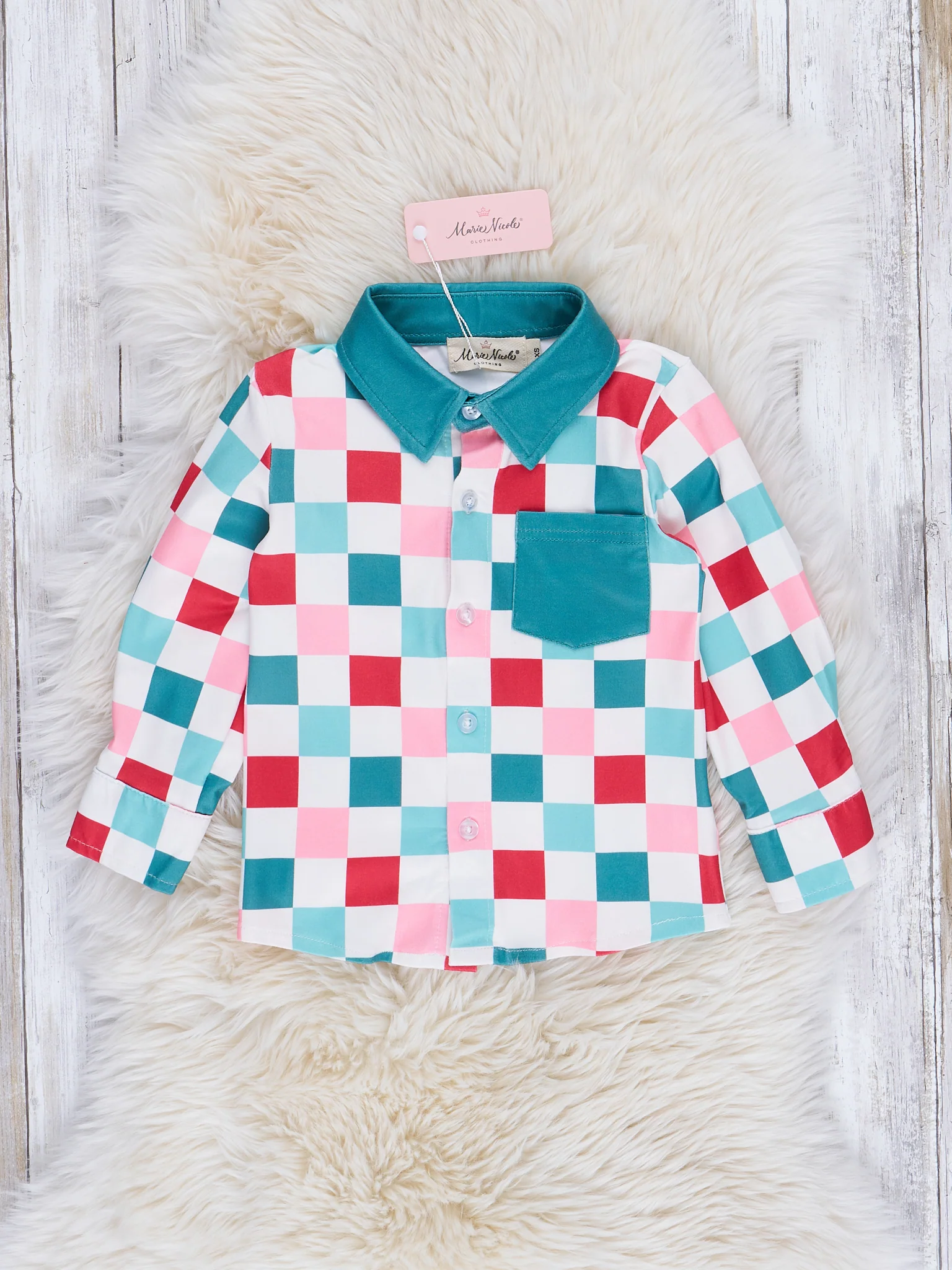 Red & Green Christmas Squares Pocket Shirt - Image 2