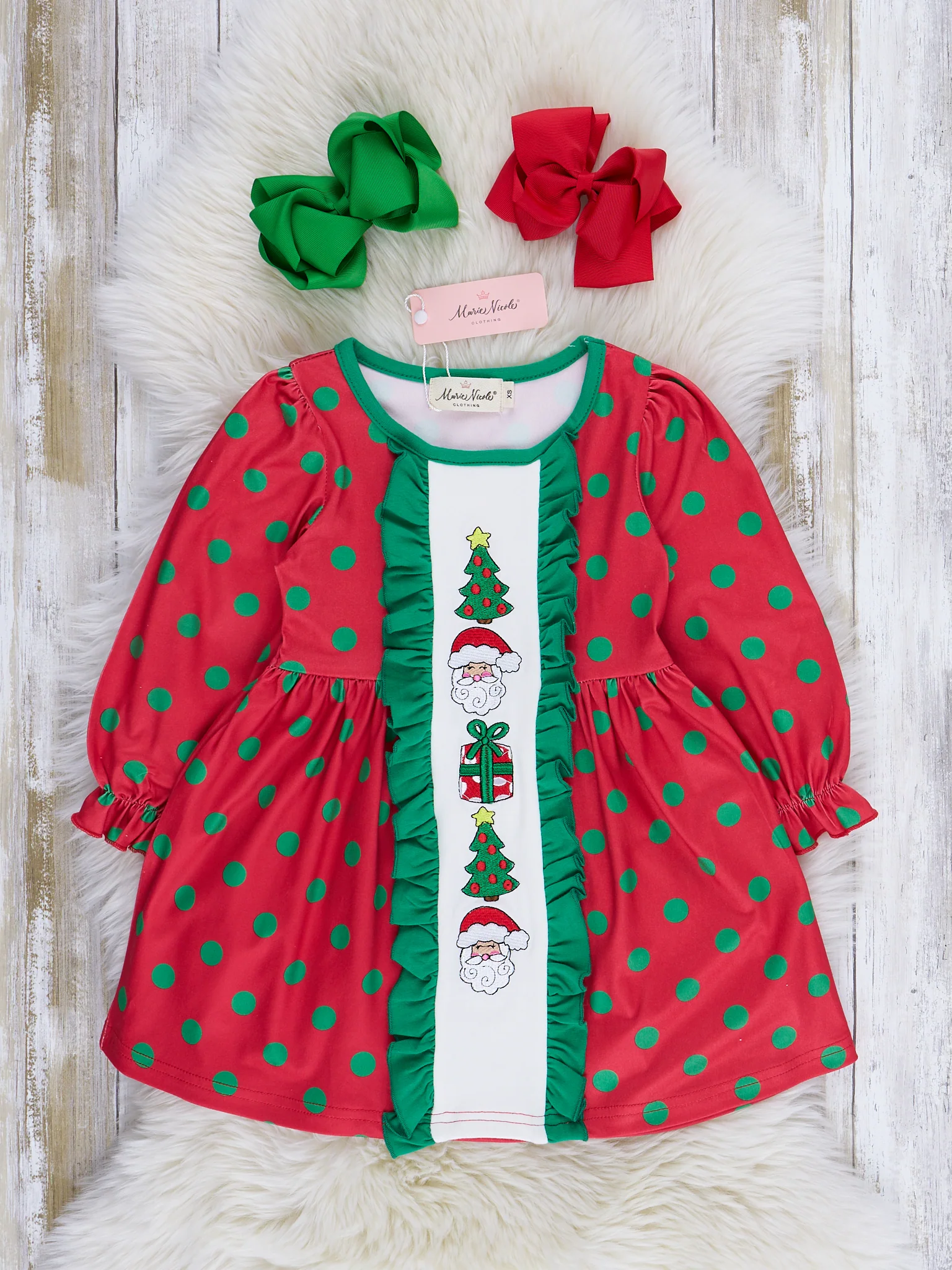 Red & Green Embroidered Christmas Dress
