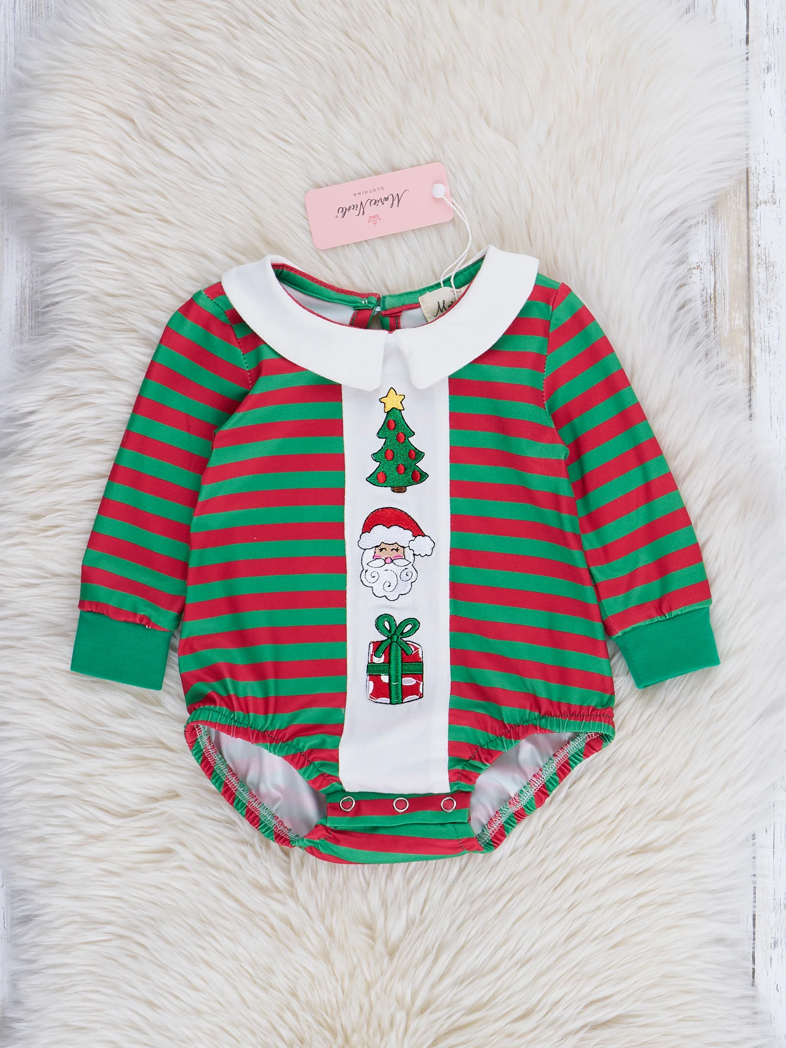 Red & Green Embroidered Christmas Romper