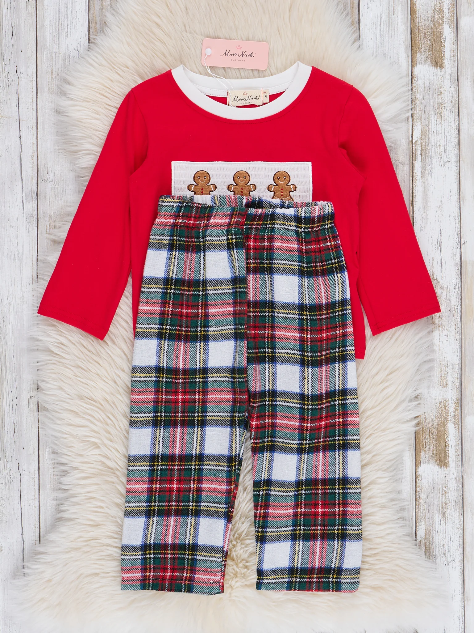 Red & Green Plaid Embroidered Gingerbread Outfit - Image 2