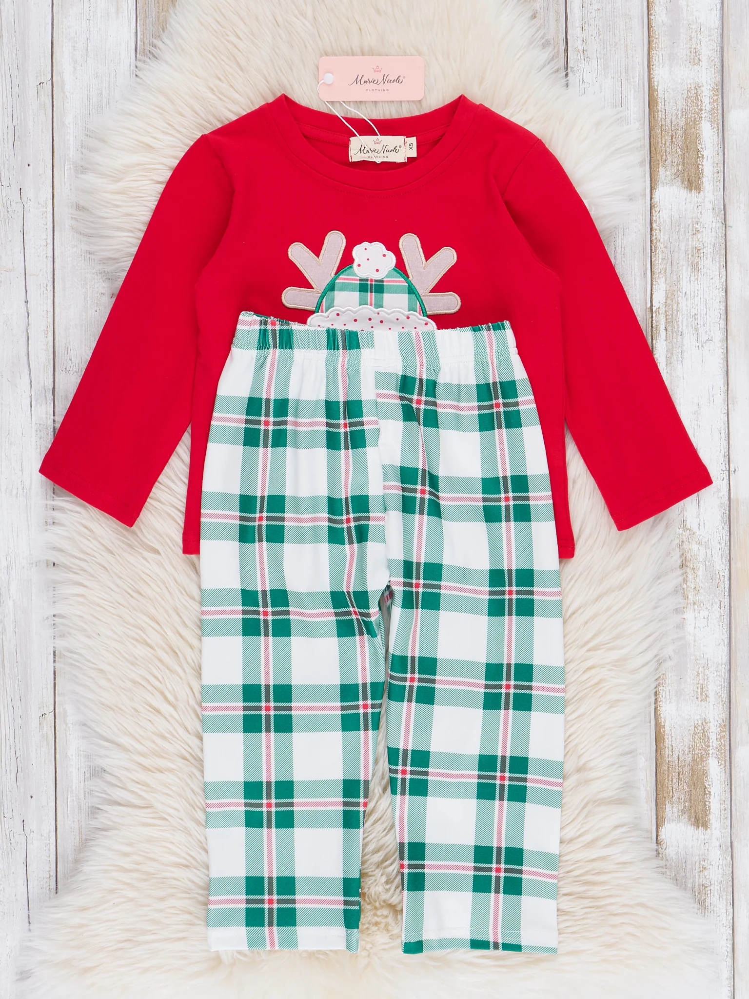 Red & Green Plaid Reindeer Outfit - Image 2