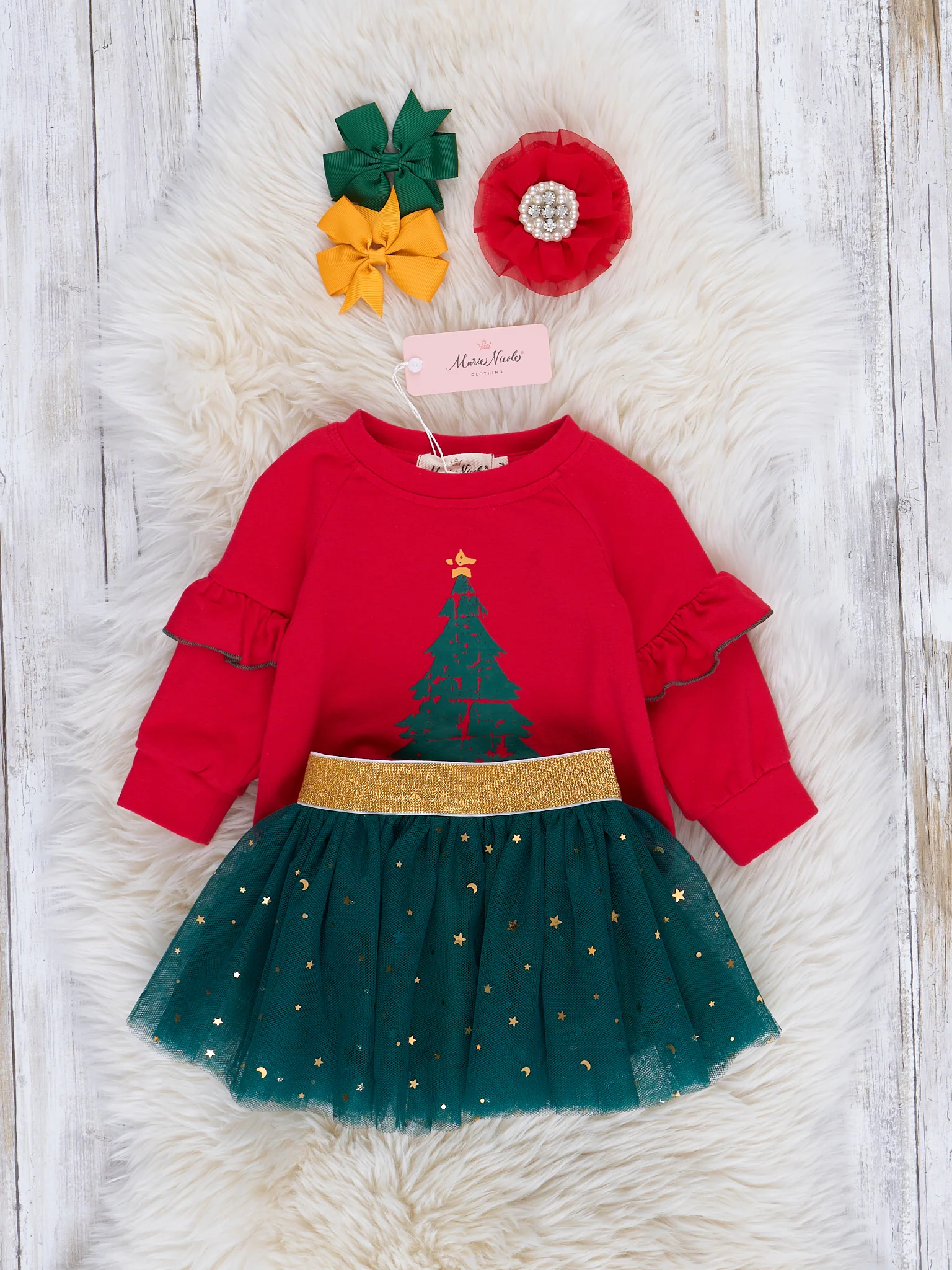 Red & Green Sparkle Tulle Romper w/ Skirt