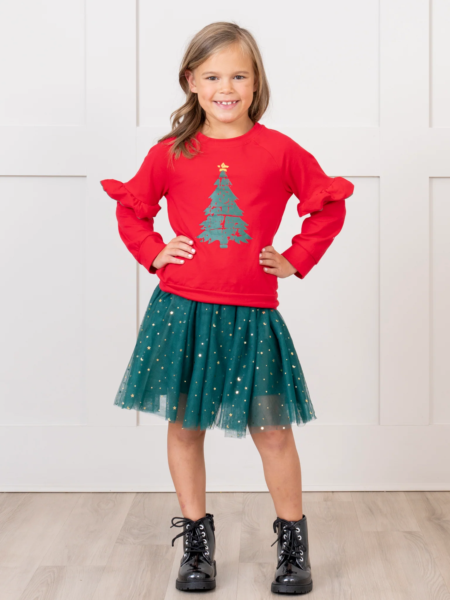Red & Green Sparkle Tulle Skirt Outfit