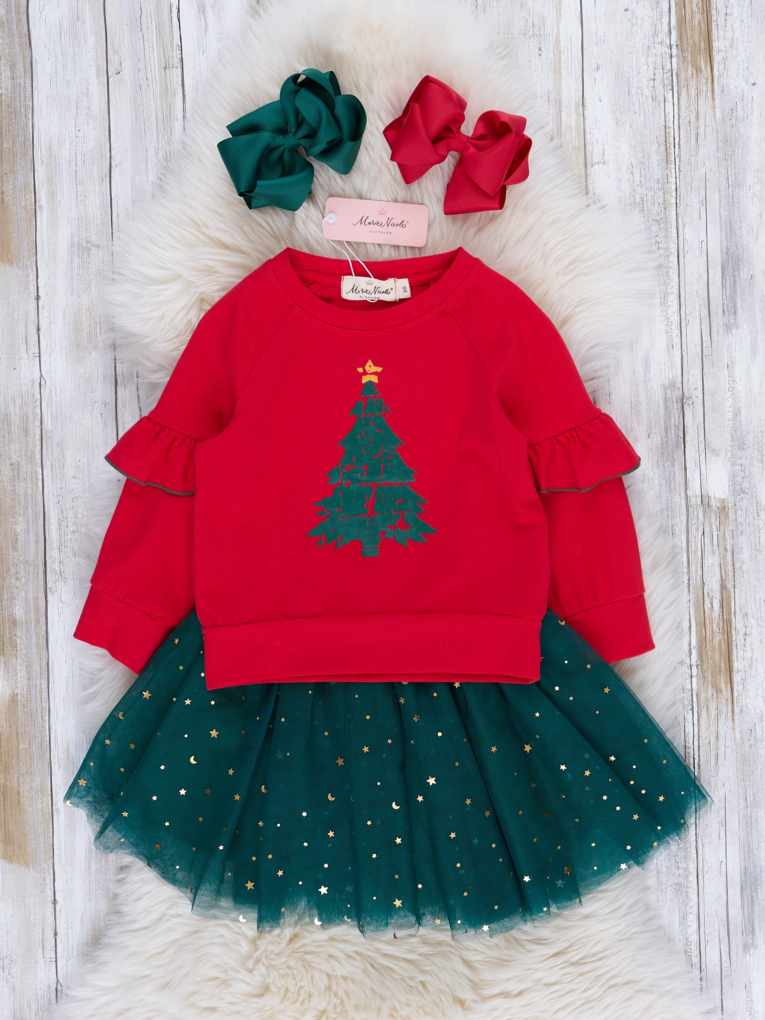Red & Green Sparkle Tulle Skirt Outfit - Image 2