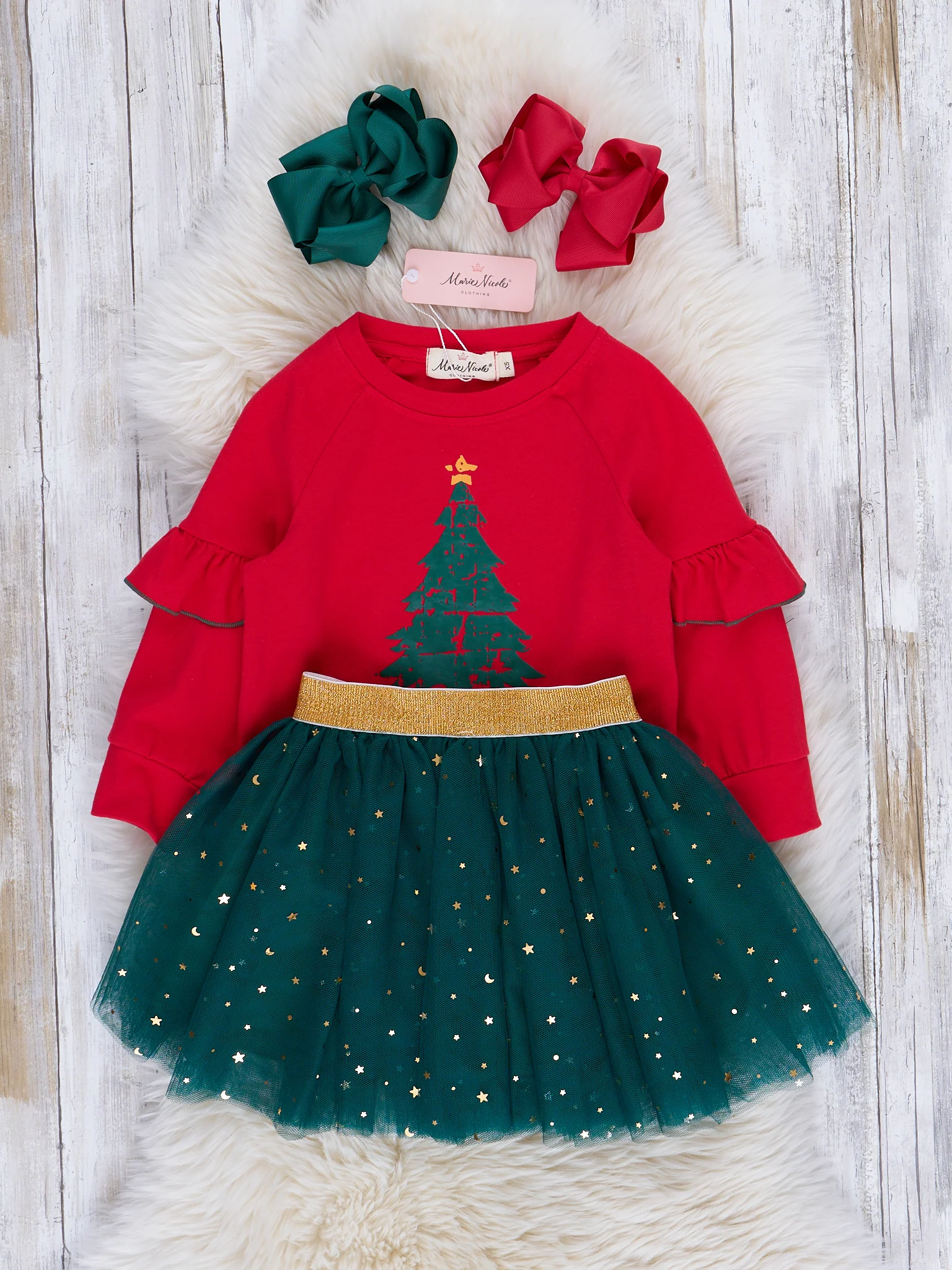 Red & Green Sparkle Tulle Skirt Outfit - Image 3