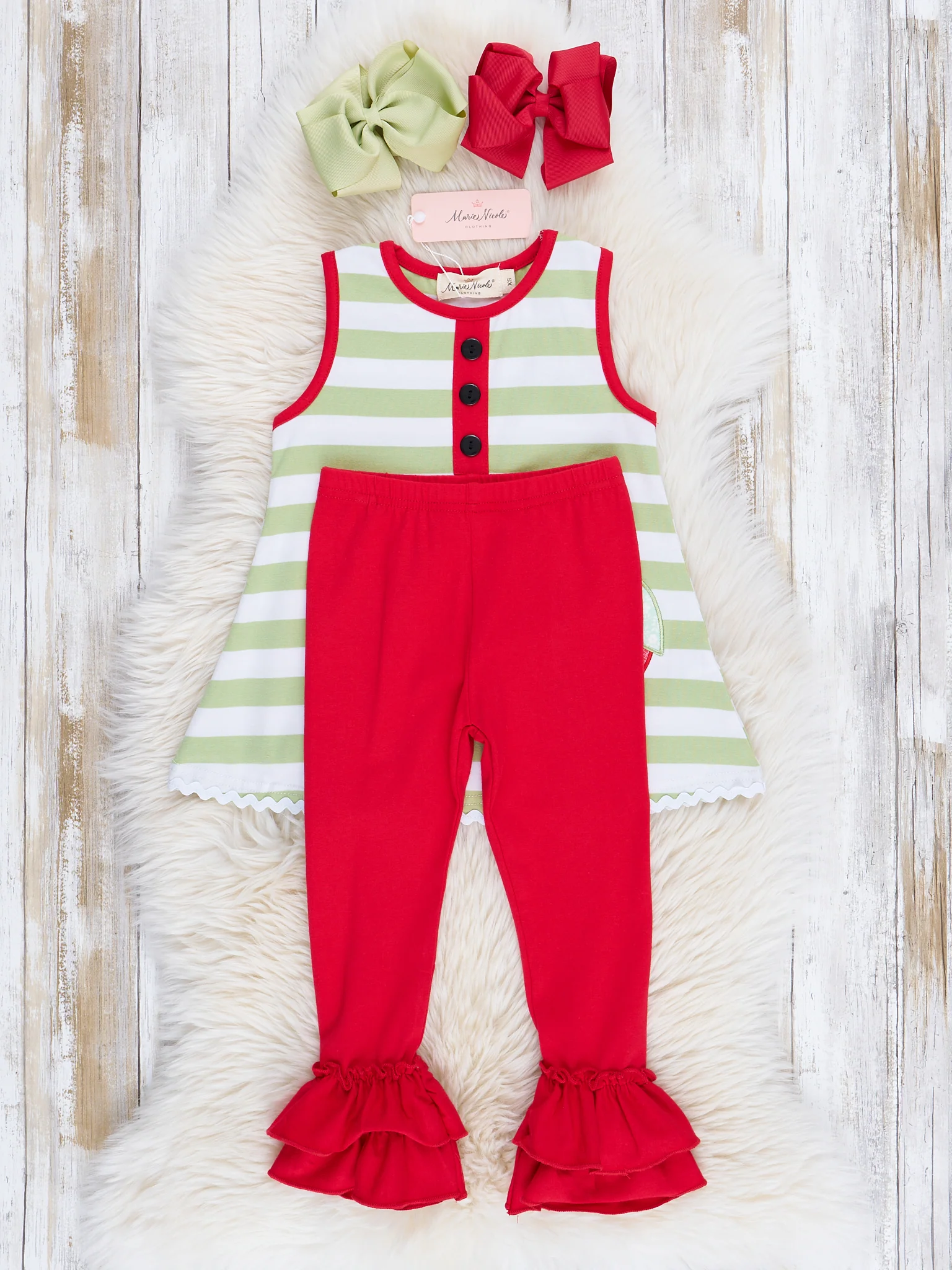 Red & Green Stripes Embroidered Strawberry Outfit - Image 2