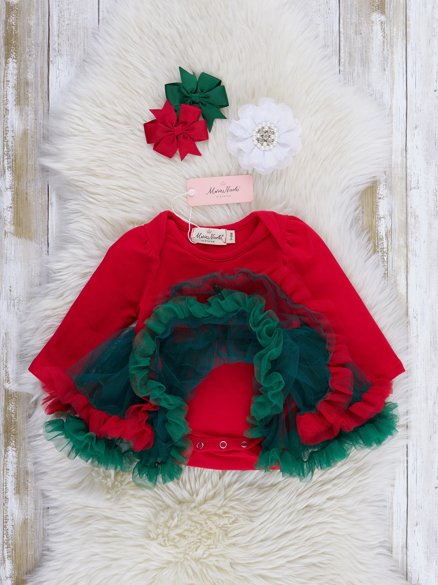 Red & Green Tree Tiered Tulle Bubble Romper - Image 3
