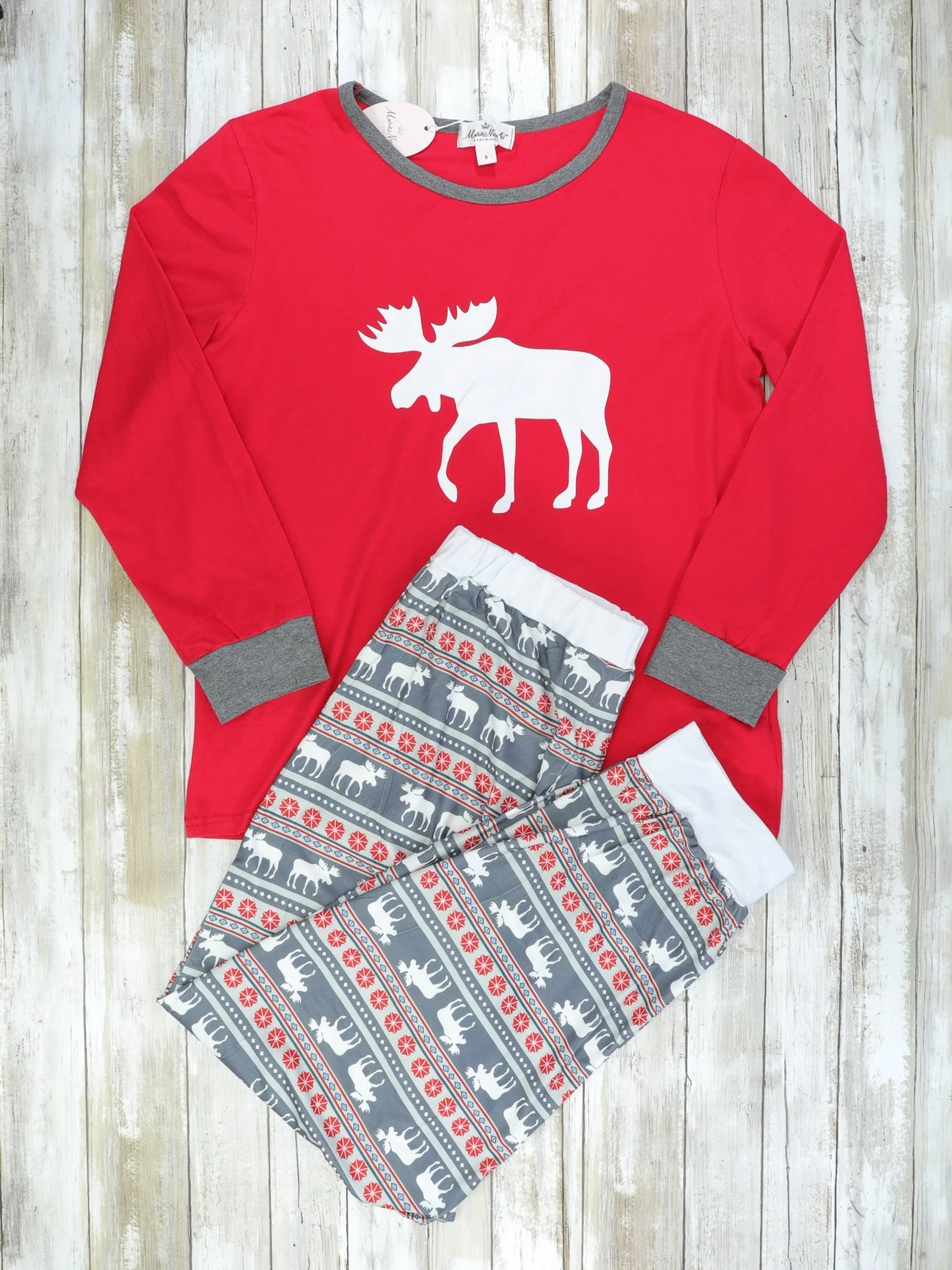 Family Red & Grey Moose Pajamas - Image 3