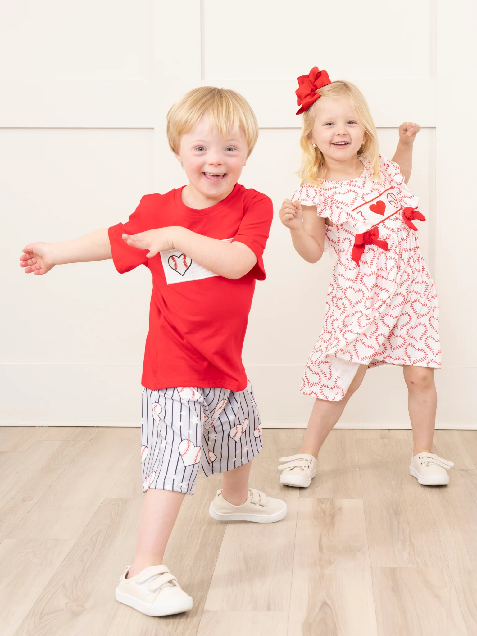Red & Grey Stripes Smocked Baseball Outfit - Image 5