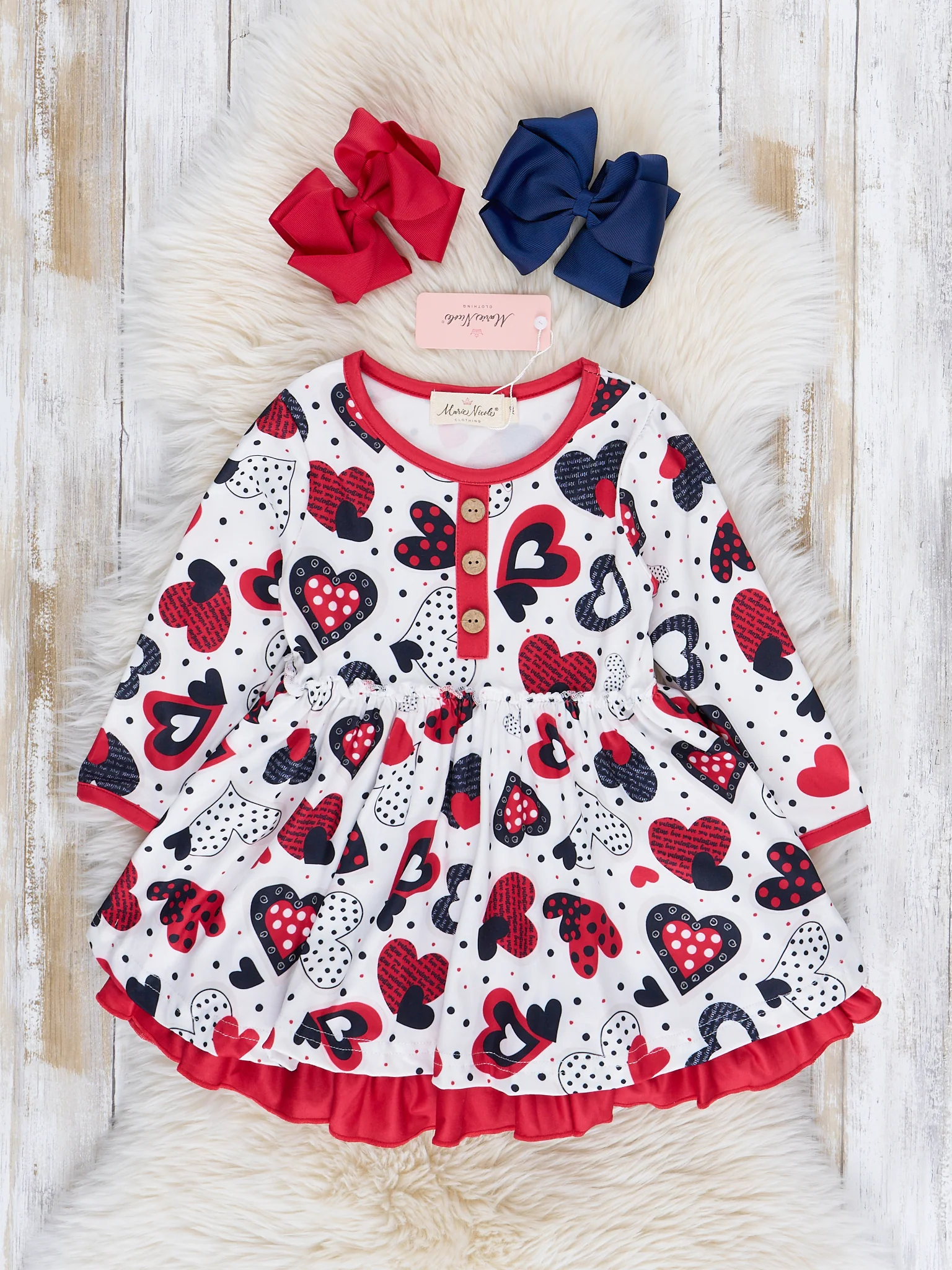 Red Hearts Sweet Valentine Tiered Ruffle Dress