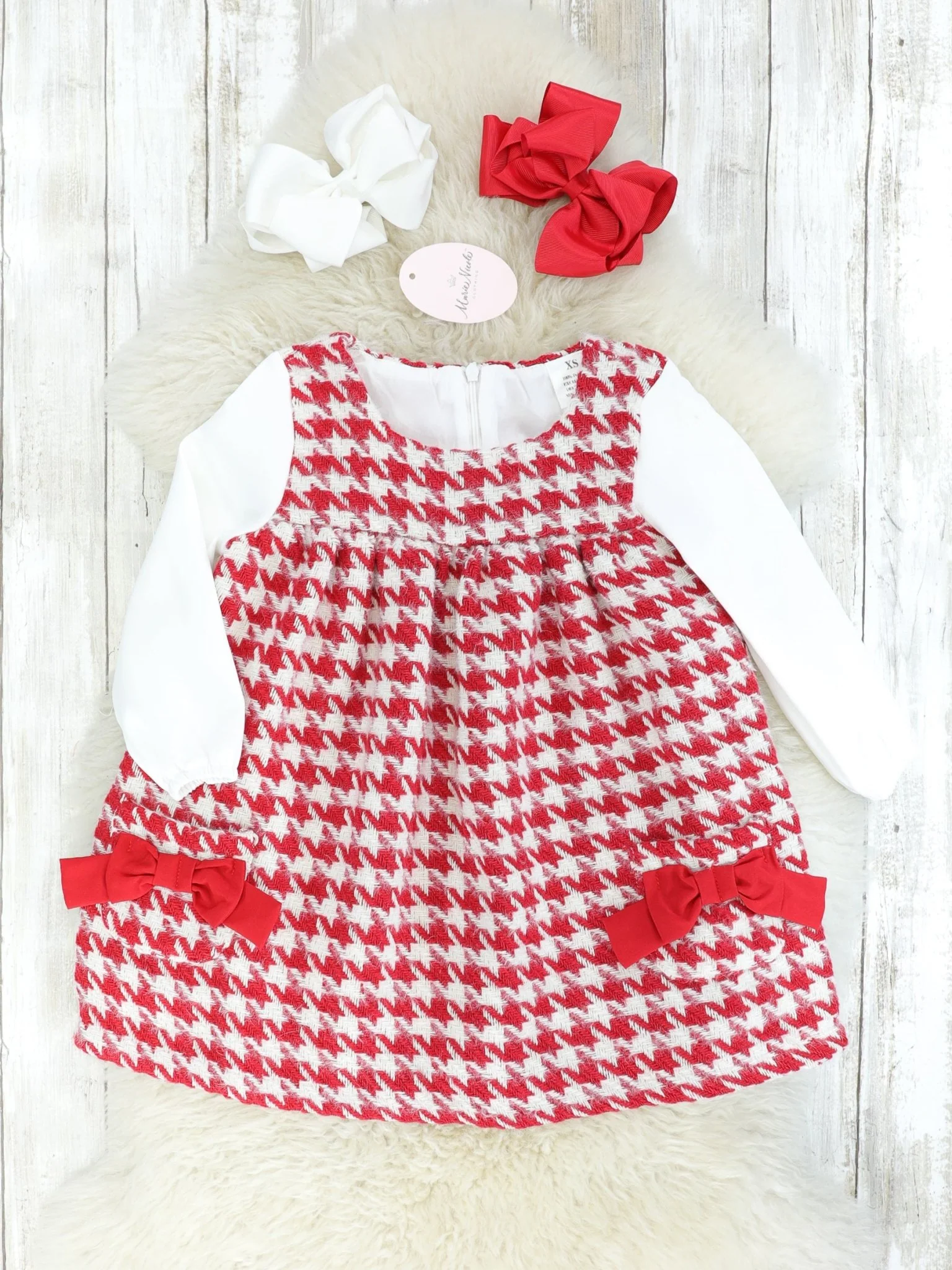 Red Houndstooth Bow Pocket Dress