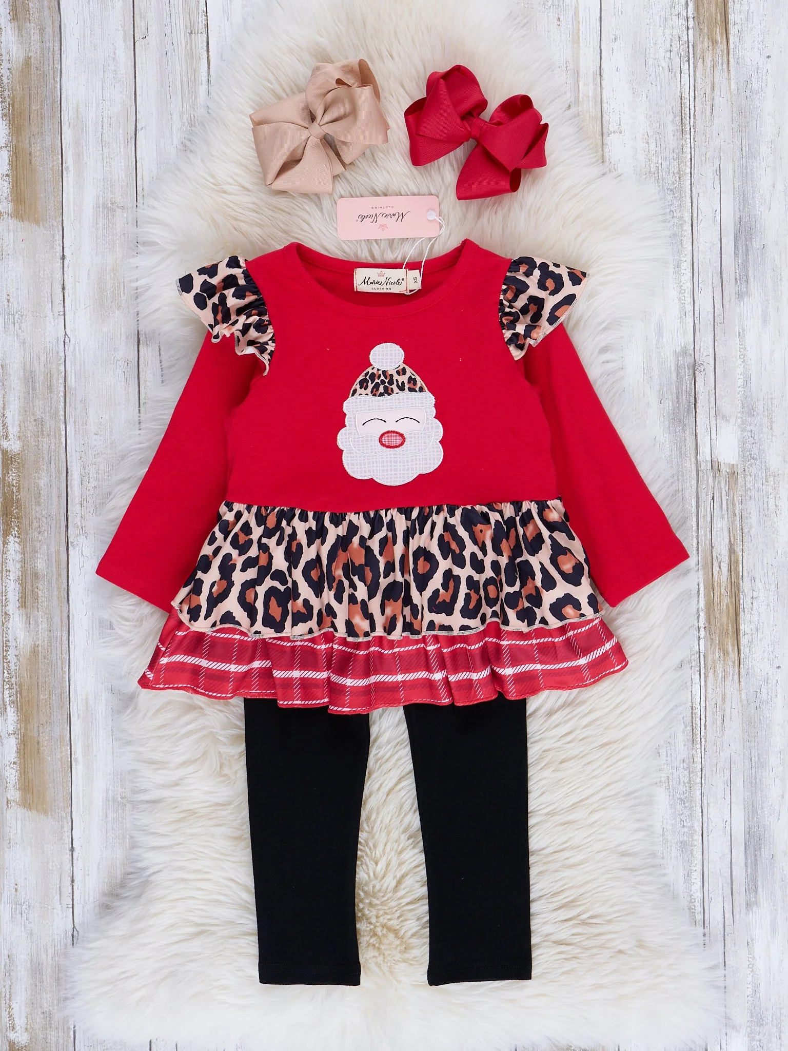 Red Mixed Print Embroidered Santa Outfit