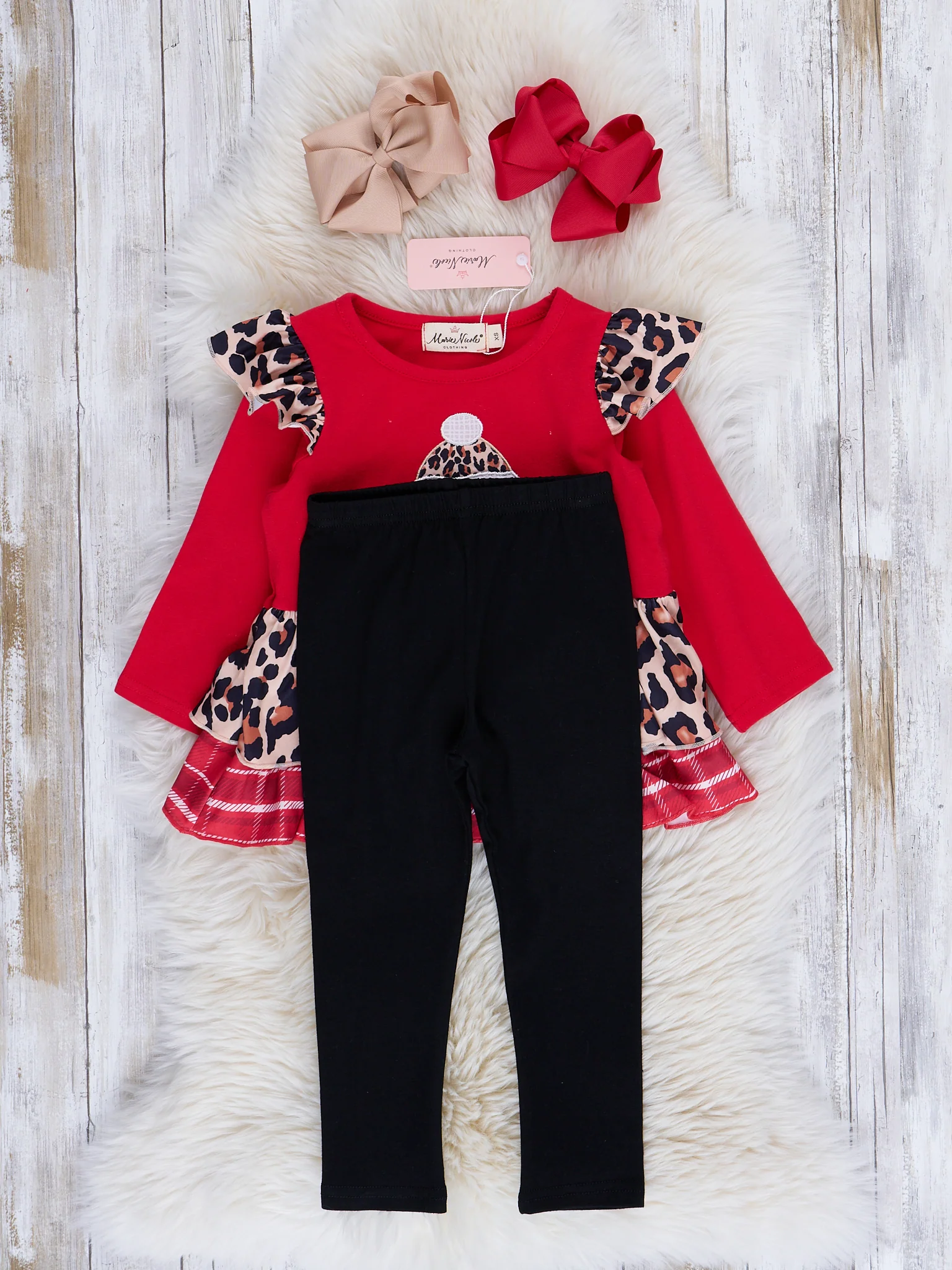 Red Mixed Print Embroidered Santa Outfit - Image 2