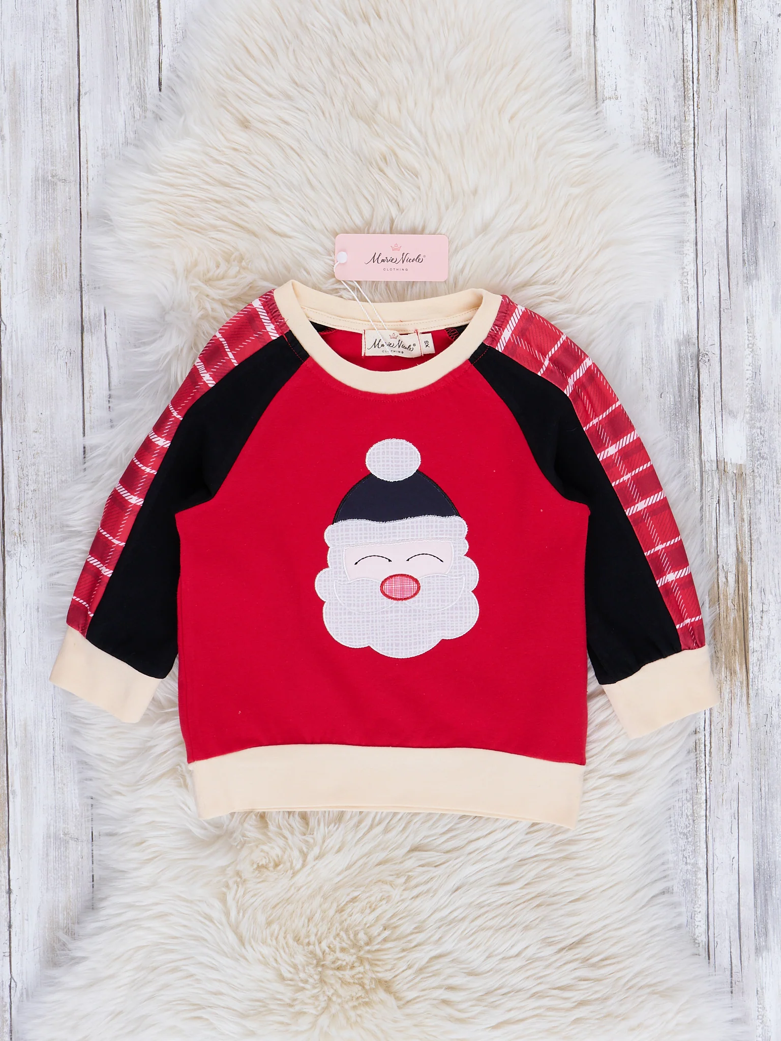 Red Mixed Print Embroidered Santa Shirt