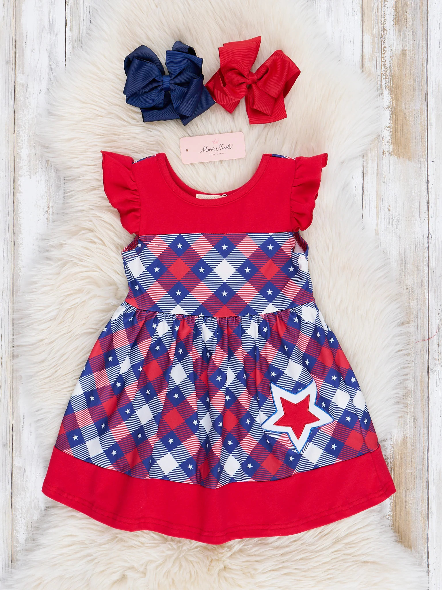 Red Patriotic Plaid Ruffle Dress - Image 2