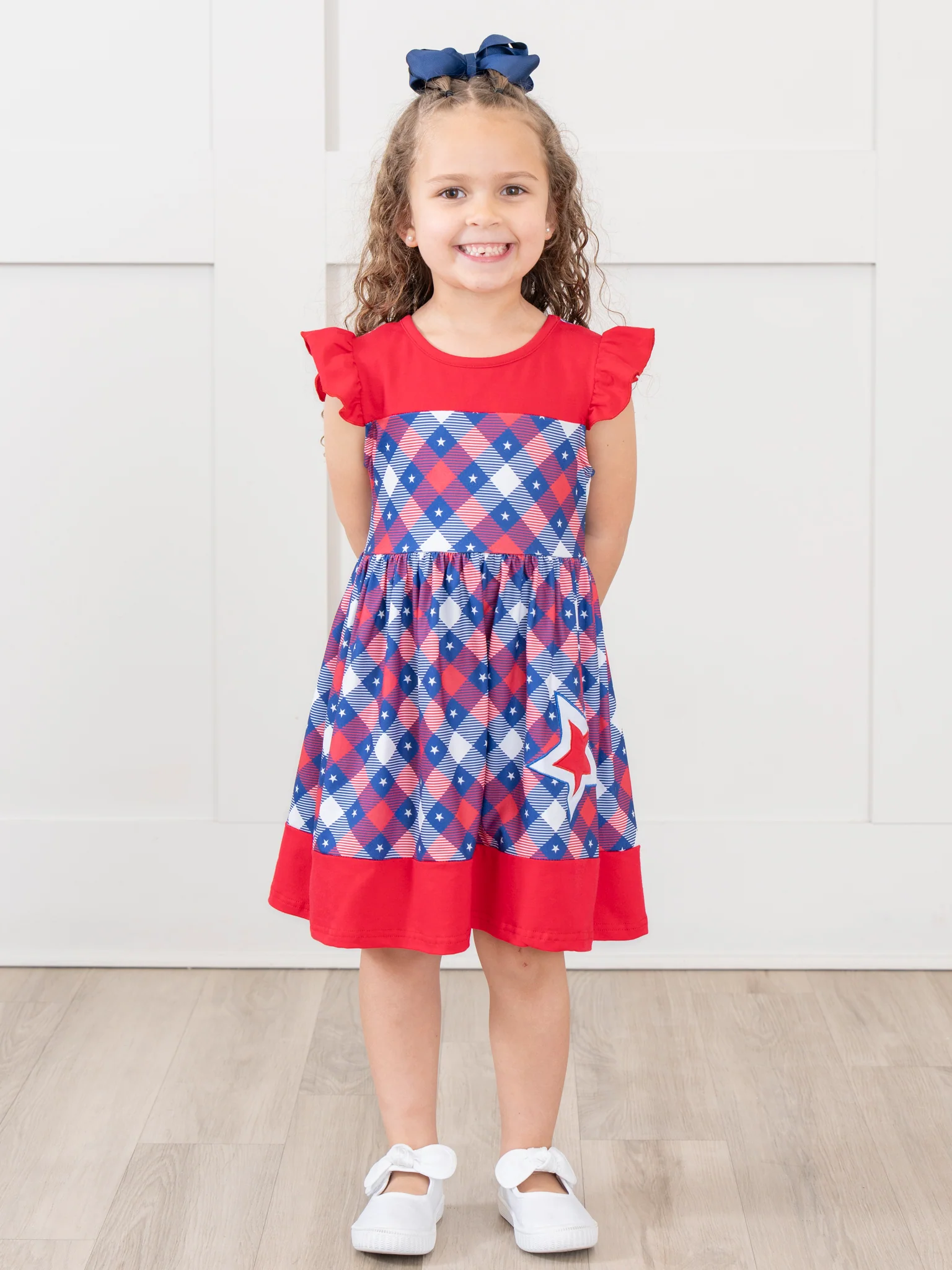 Red Patriotic Plaid Ruffle Dress - Image 3