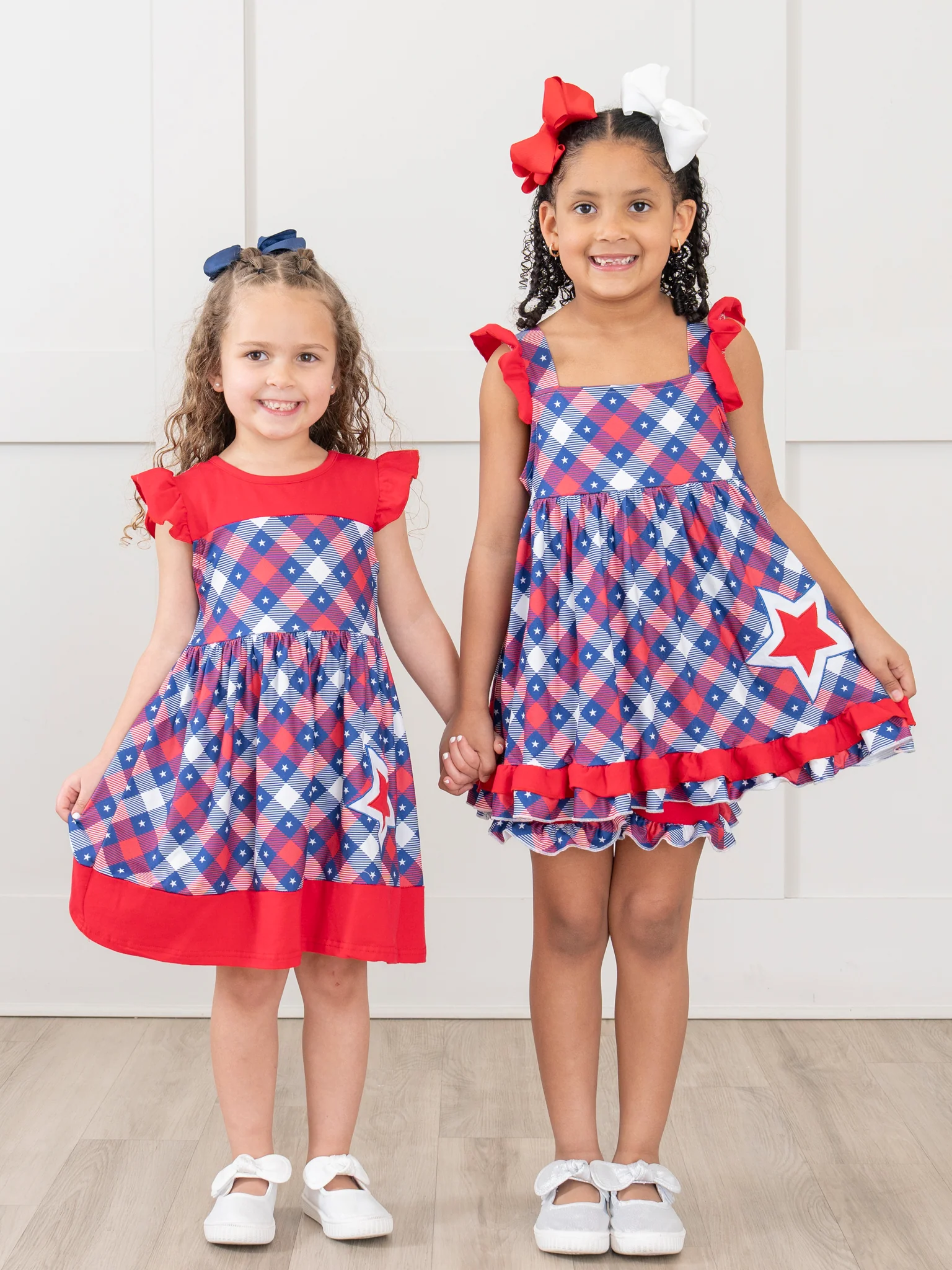 Red Patriotic Plaid Ruffle Dress - Image 4
