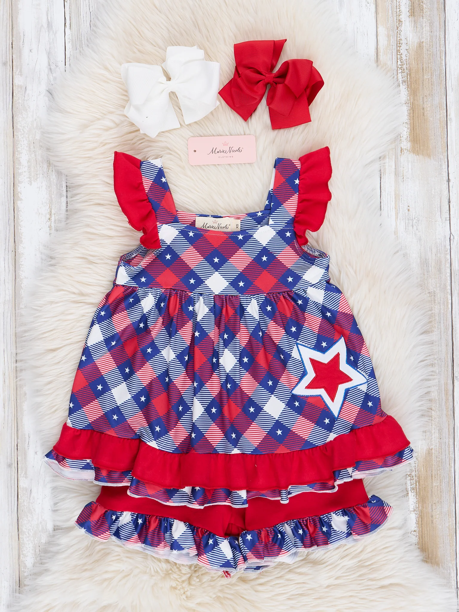 Red Patriotic Plaid Ruffle Outfit - Image 2