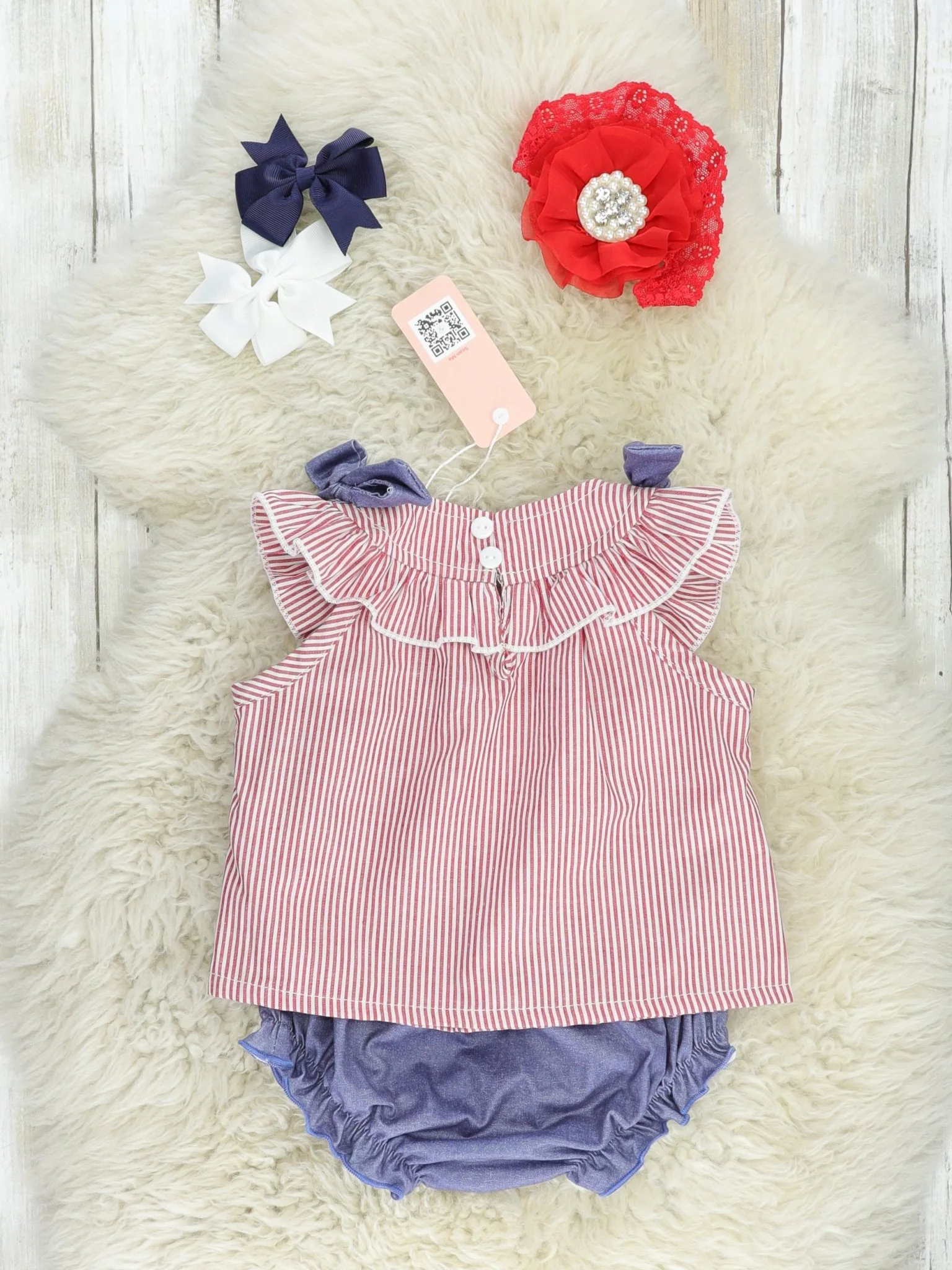 Red Pinstriped Sailboat Bloomers Outfit - Image 4