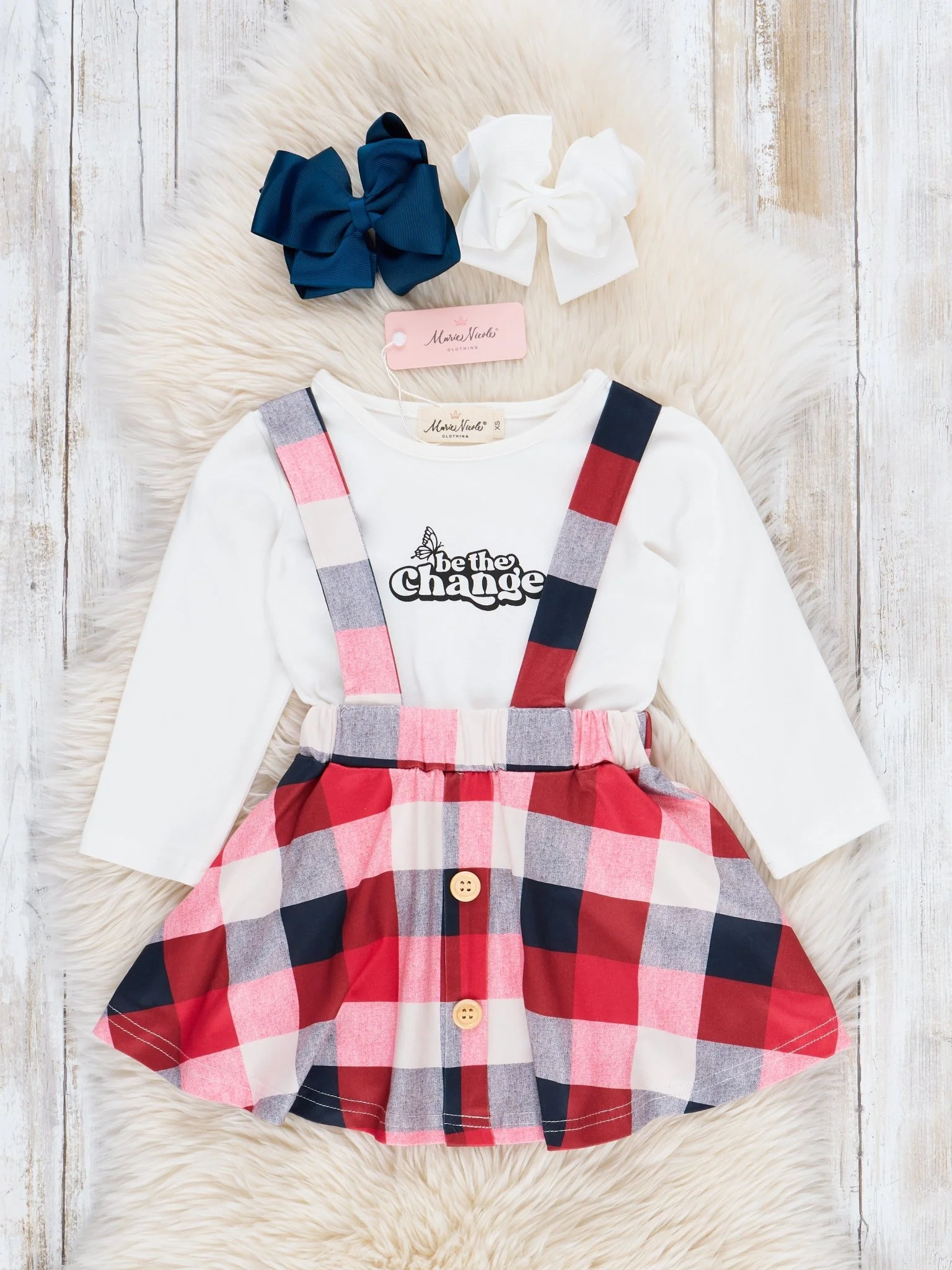 Red Plaid "Be the Change" Skirtall Set