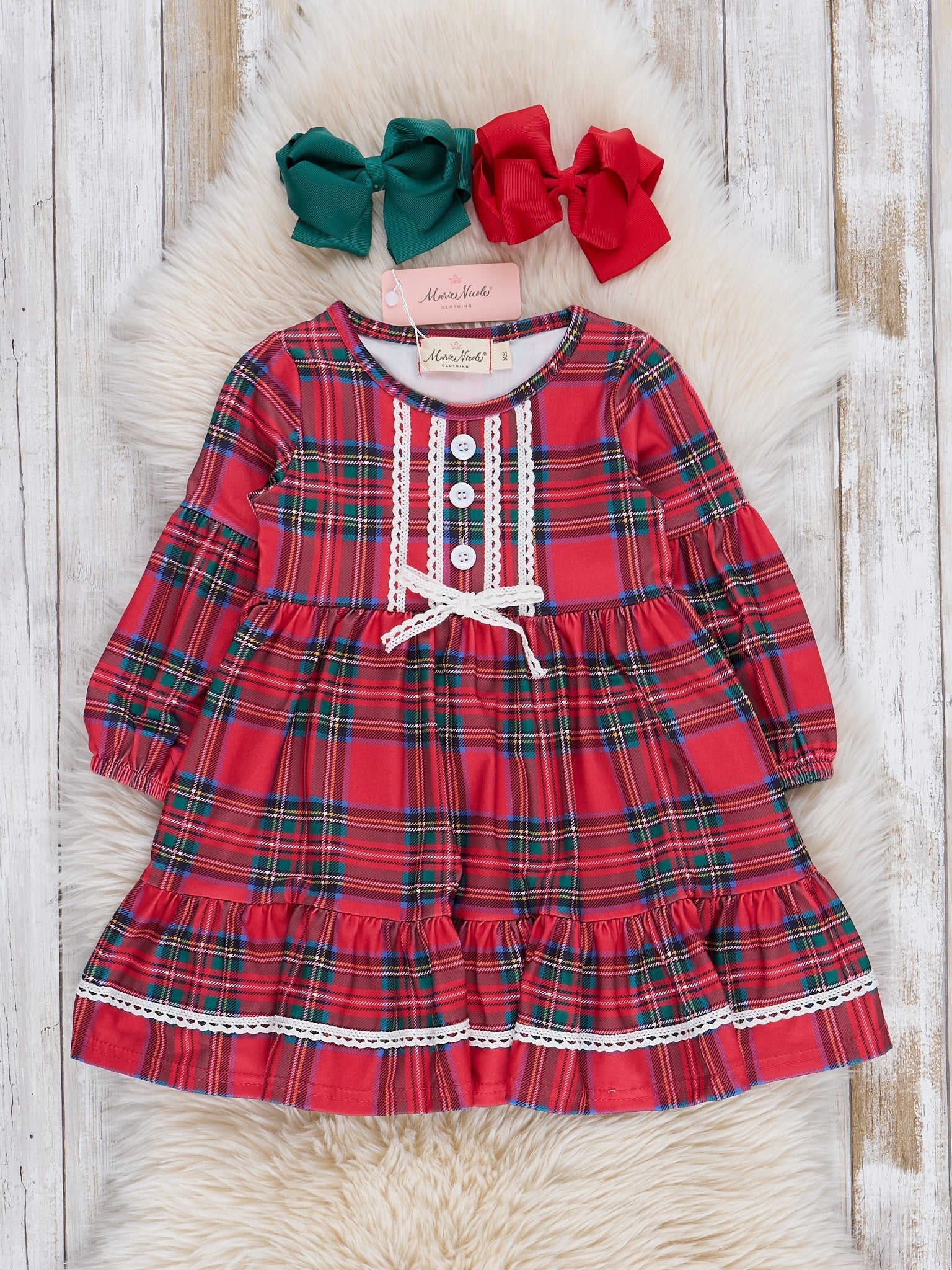 Red Plaid Lace Trim Dress