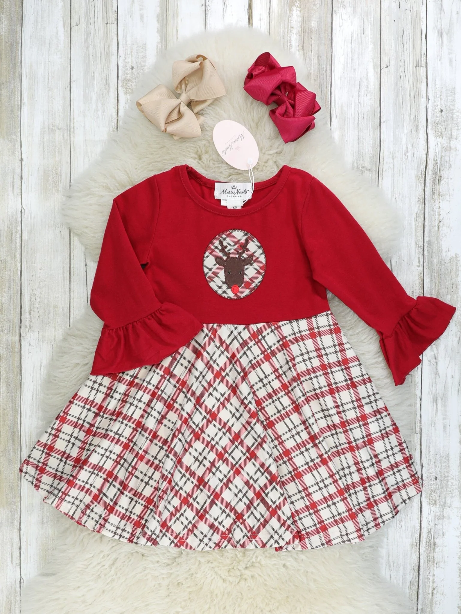 Red Plaid Reindeer Ruffle Dress - Image 3
