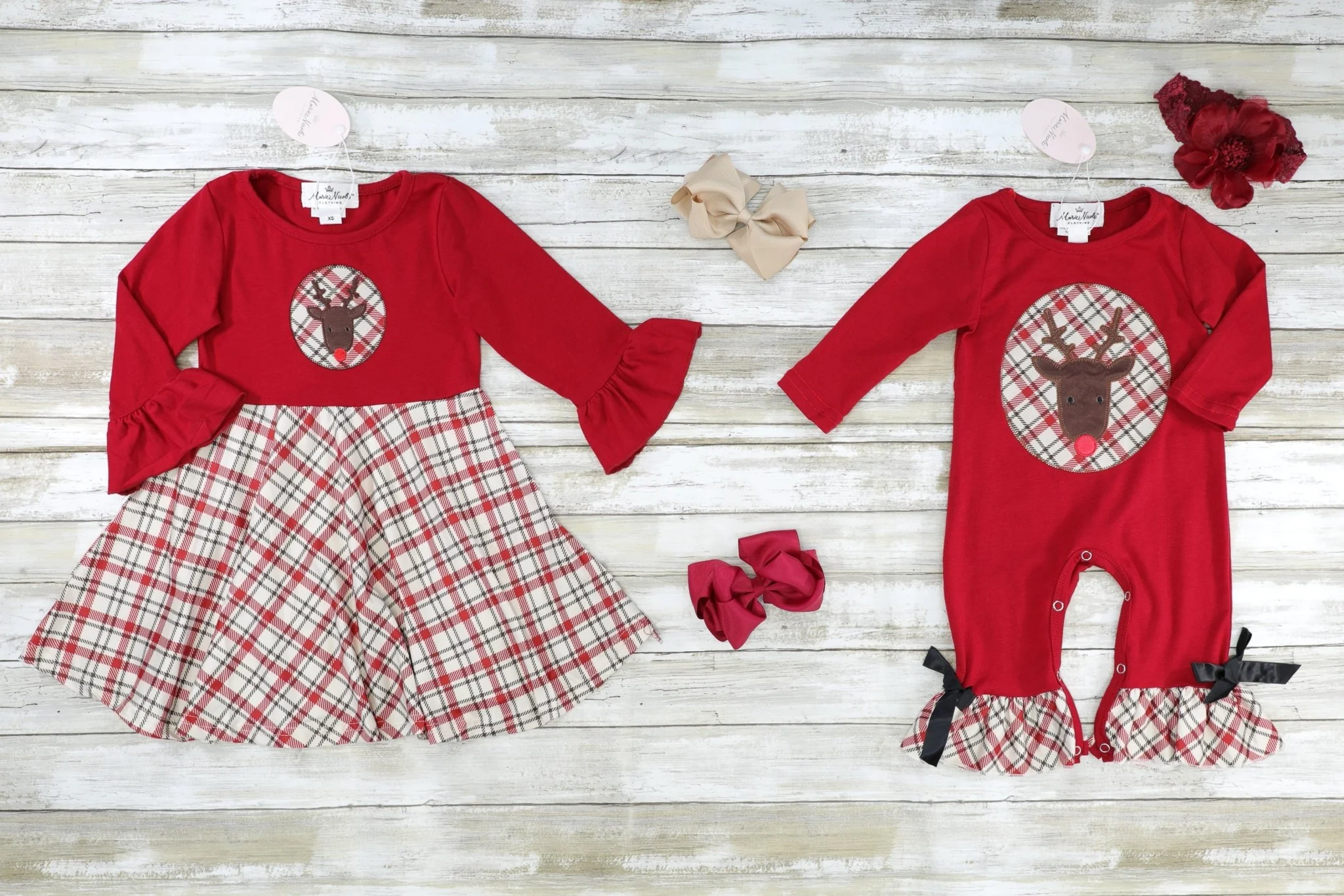 Red Plaid Reindeer Ruffle Dress - Image 4