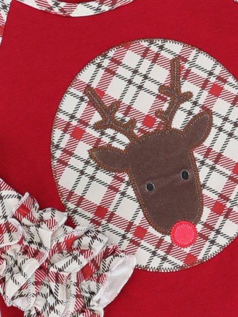 Red Plaid Reindeer Ruffle Shirt - Image 2