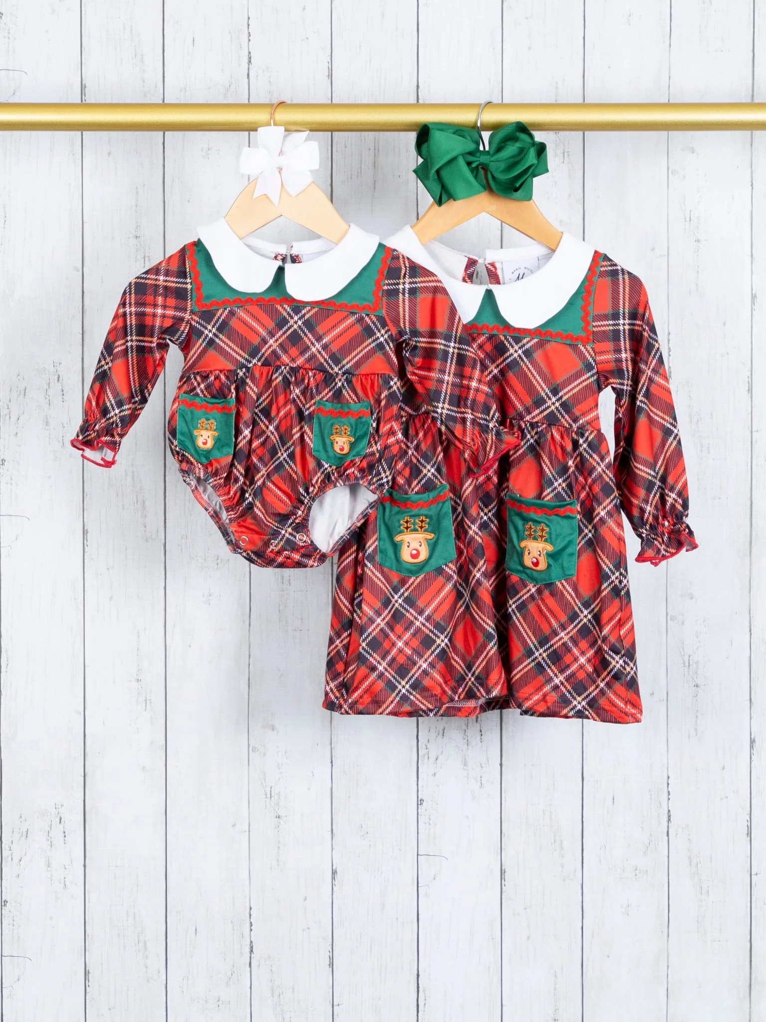 Red Plaid Reindeer Vintage Pocket Romper - Image 4