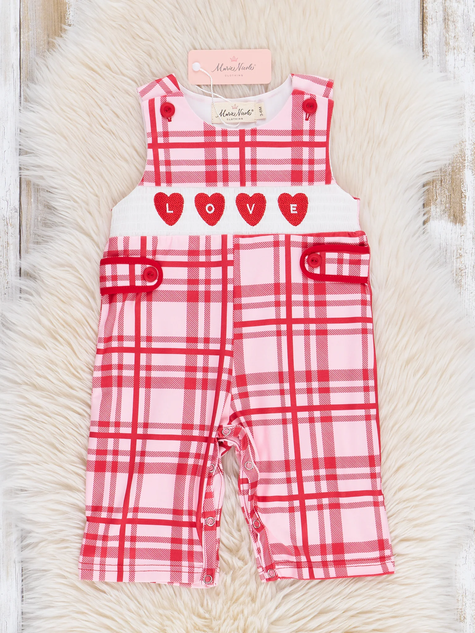 Red Plaid Smocked Hearts Johnny