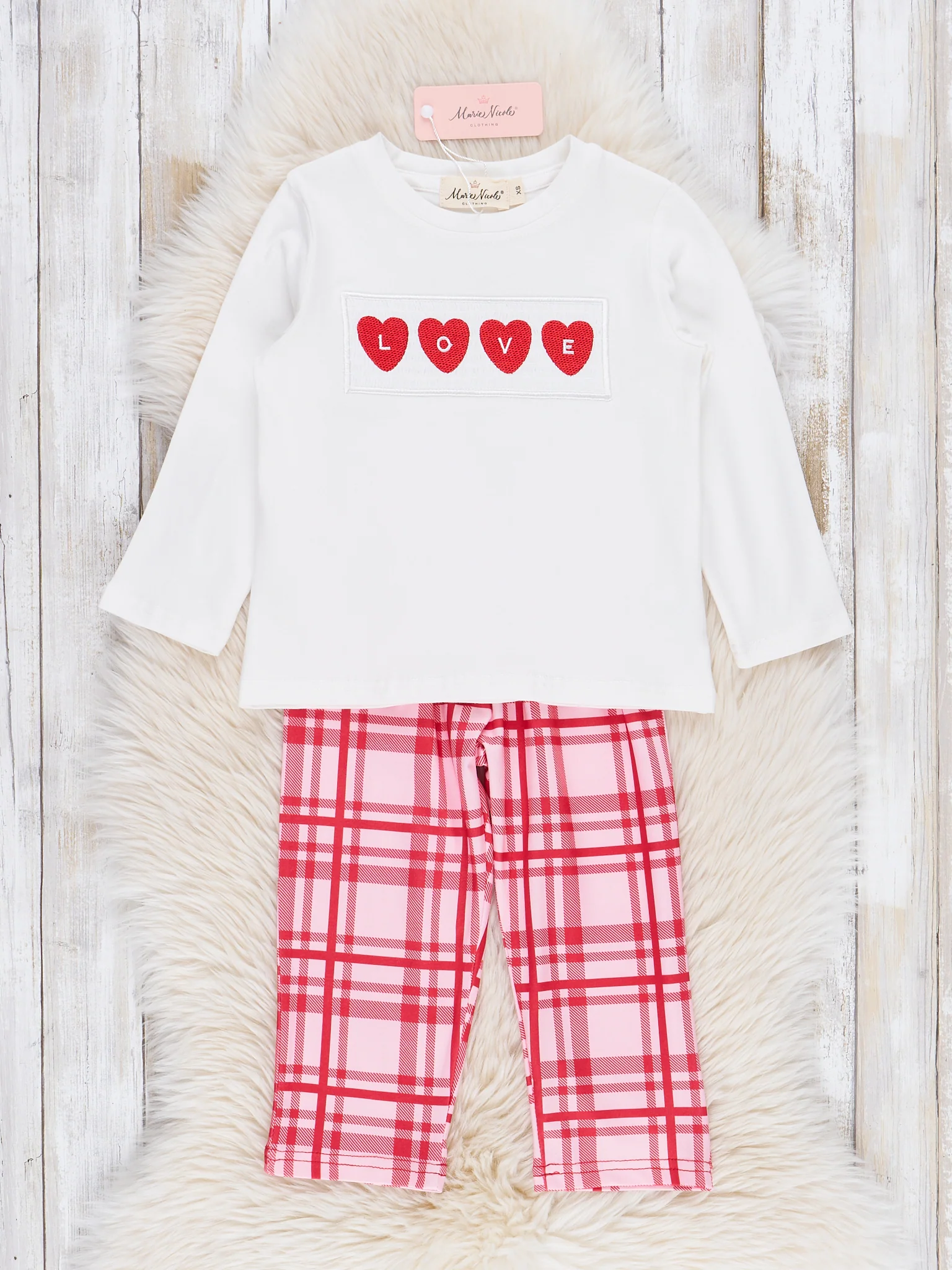 Red Plaid Smocked Hearts Outfit