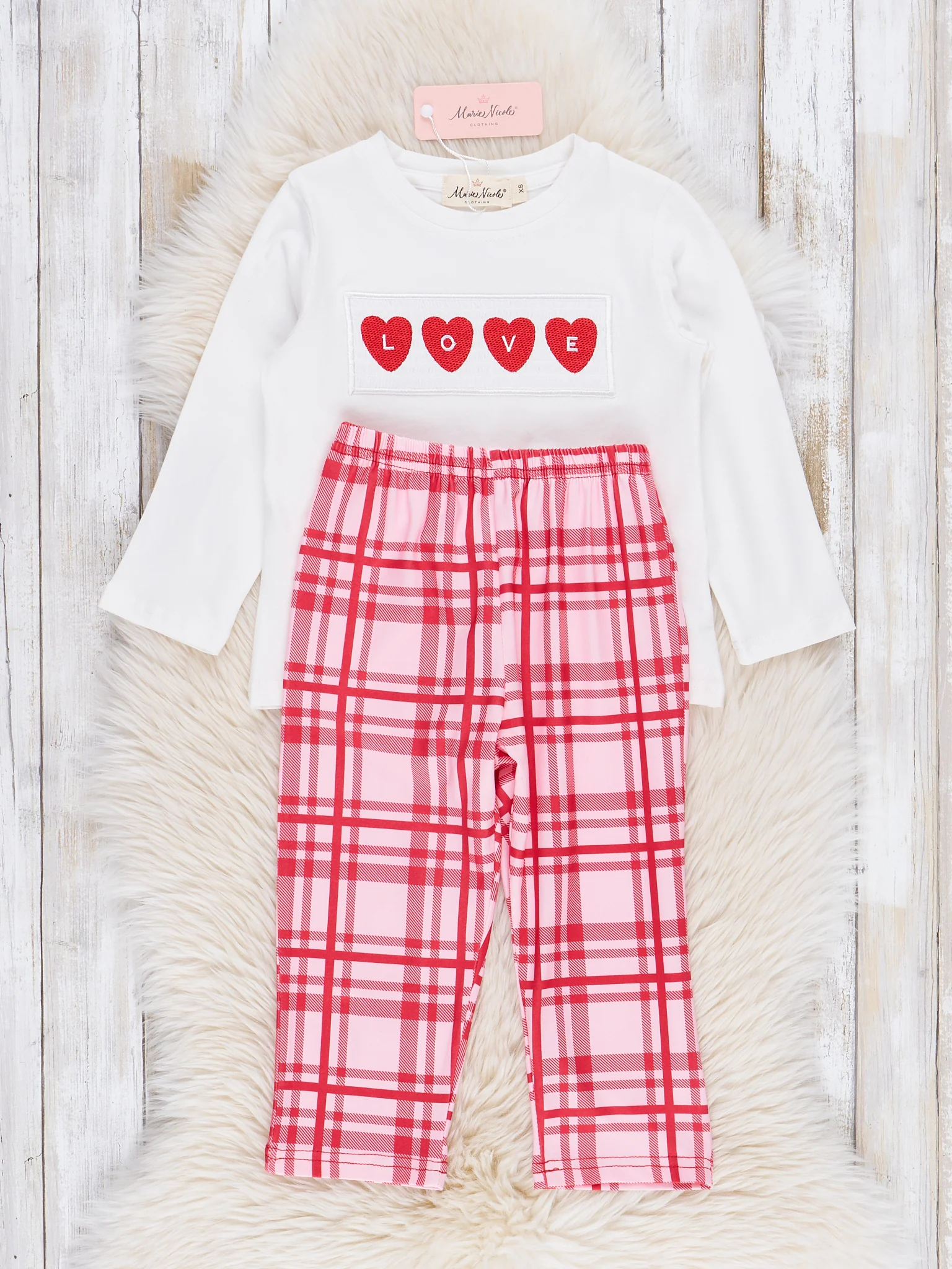 Red Plaid Smocked Hearts Outfit - Image 2