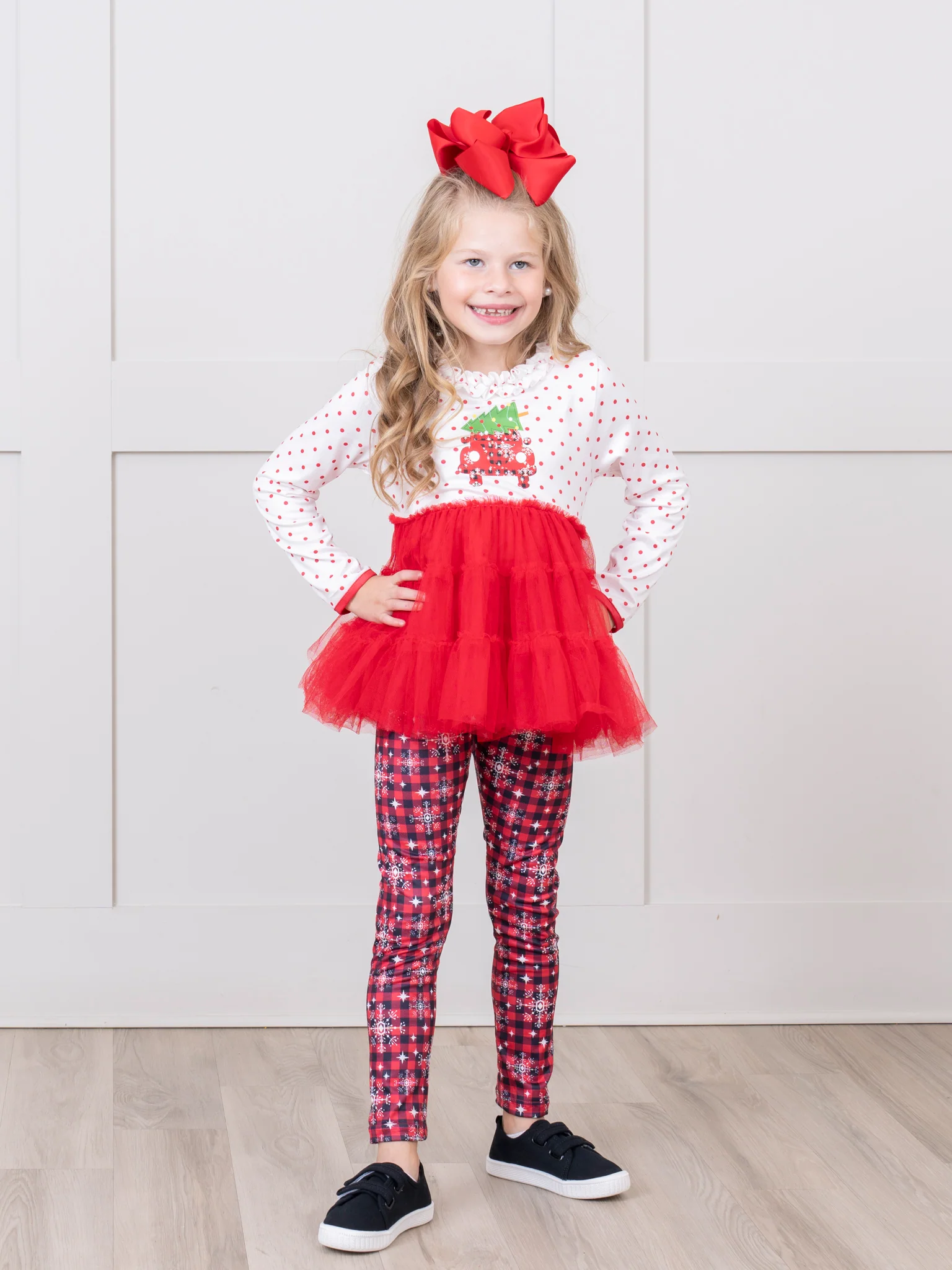 Red Plaid & Snowflakes Tulle Outfit