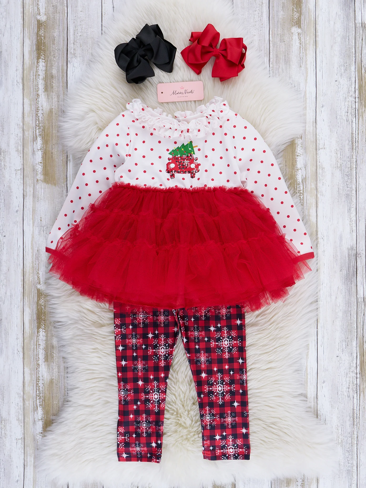 Red Plaid & Snowflakes Tulle Outfit - Image 2