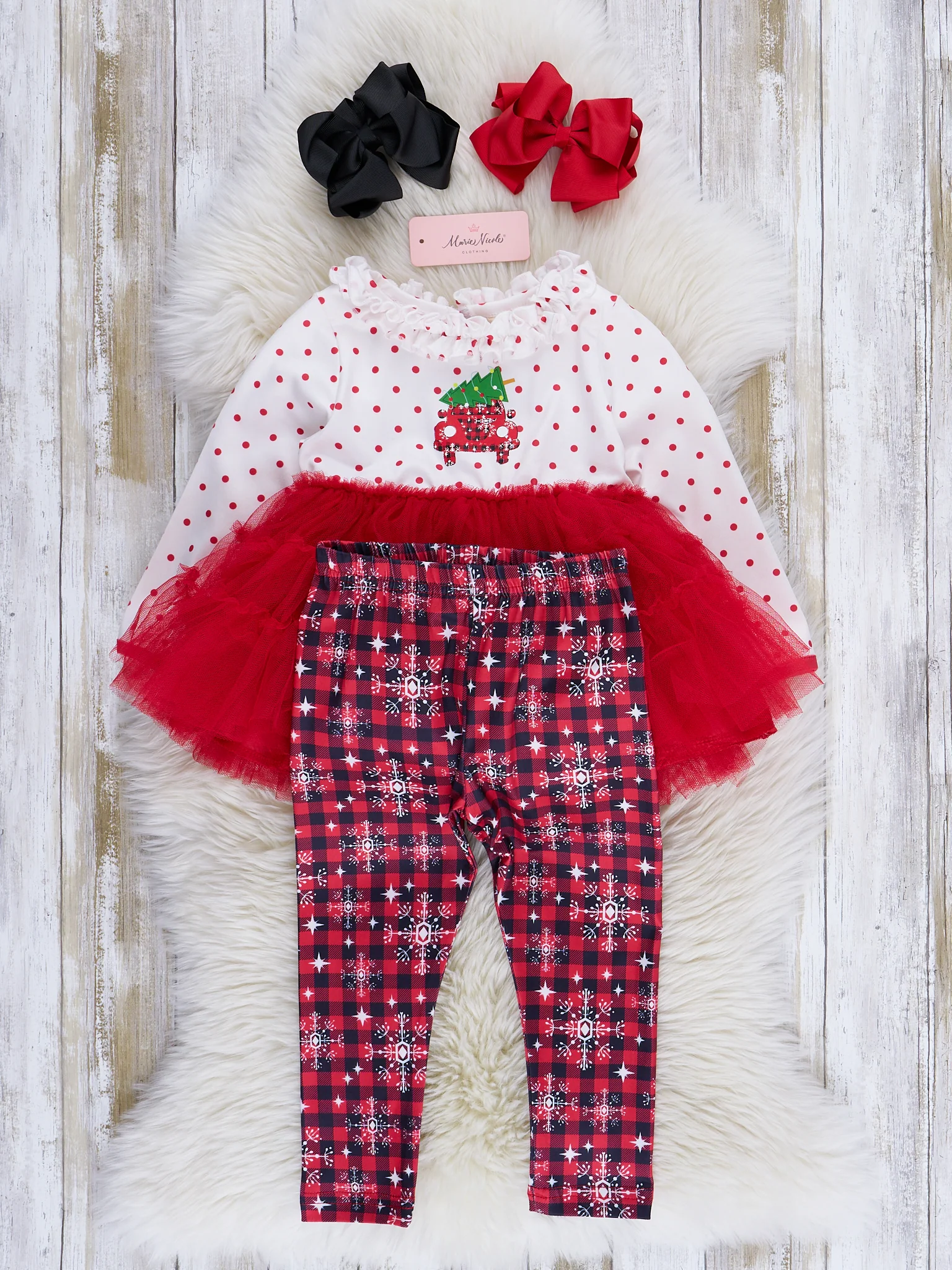 Red Plaid & Snowflakes Tulle Outfit - Image 3