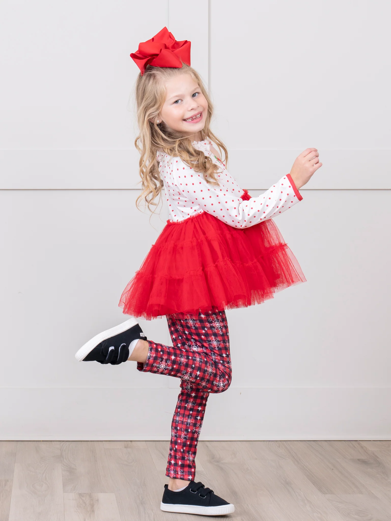 Red Plaid & Snowflakes Tulle Outfit - Image 4