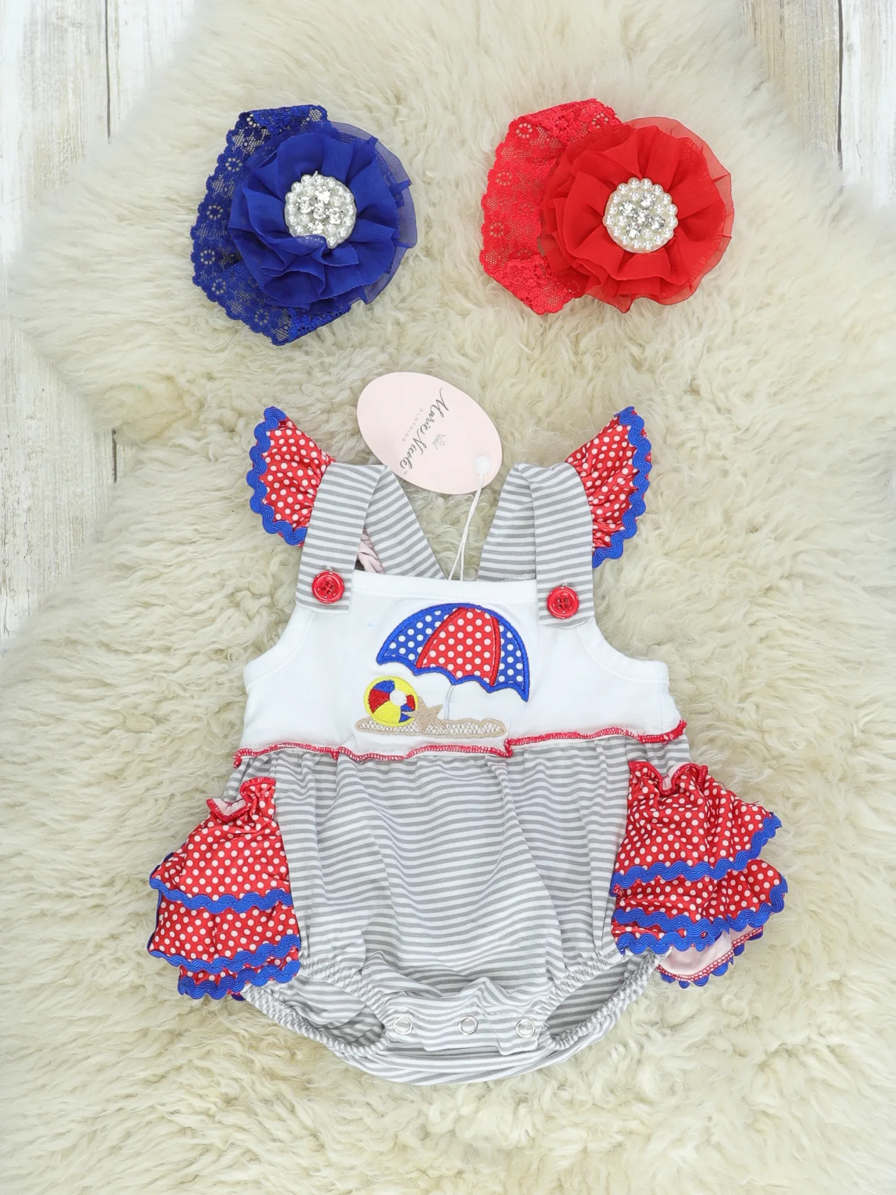 Red Polka Dot Umbrella Beach Bubble Romper