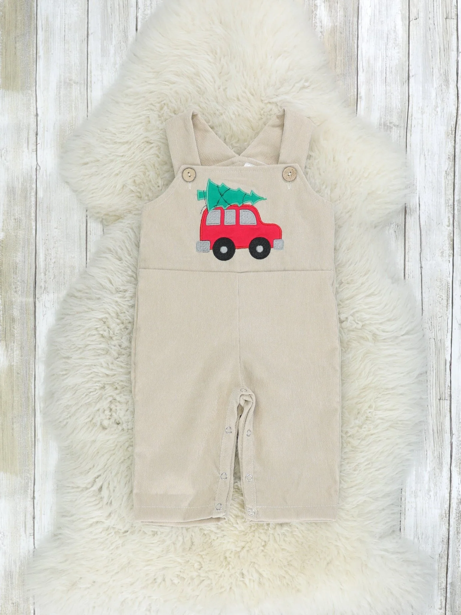 Red Polo & Christmas Tree Overall Outfit - Image 4