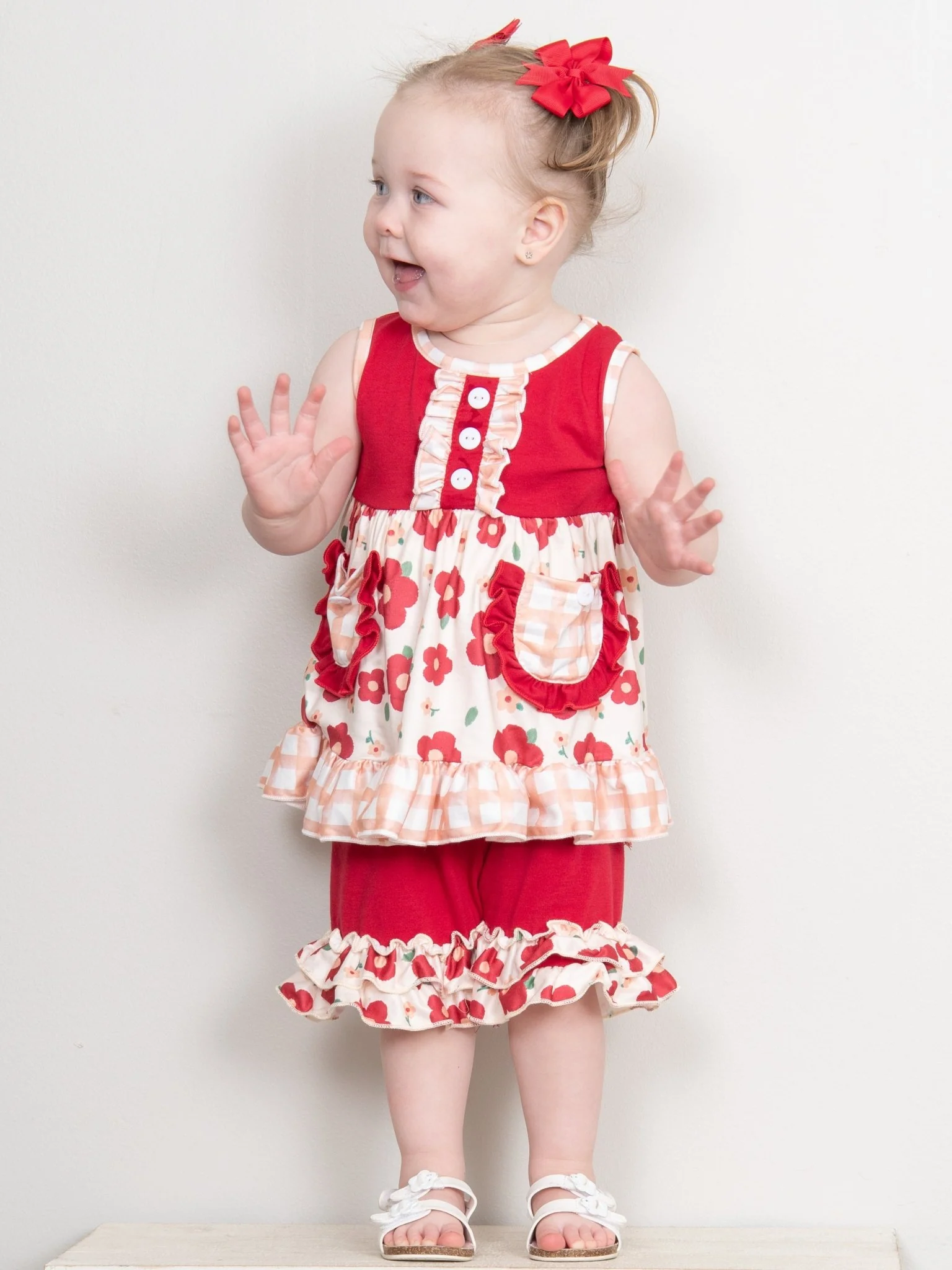 Red Poppy Pocket Tank & Ruffle Shorts Outfit
