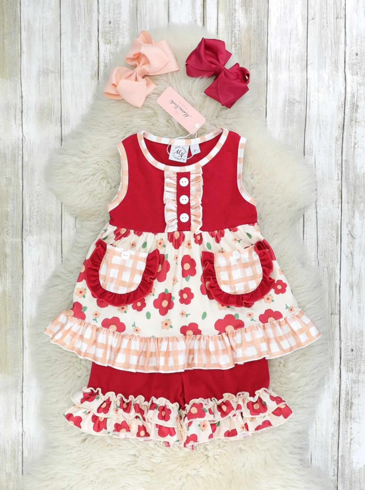 Red Poppy Pocket Tank & Ruffle Shorts Outfit - Image 2