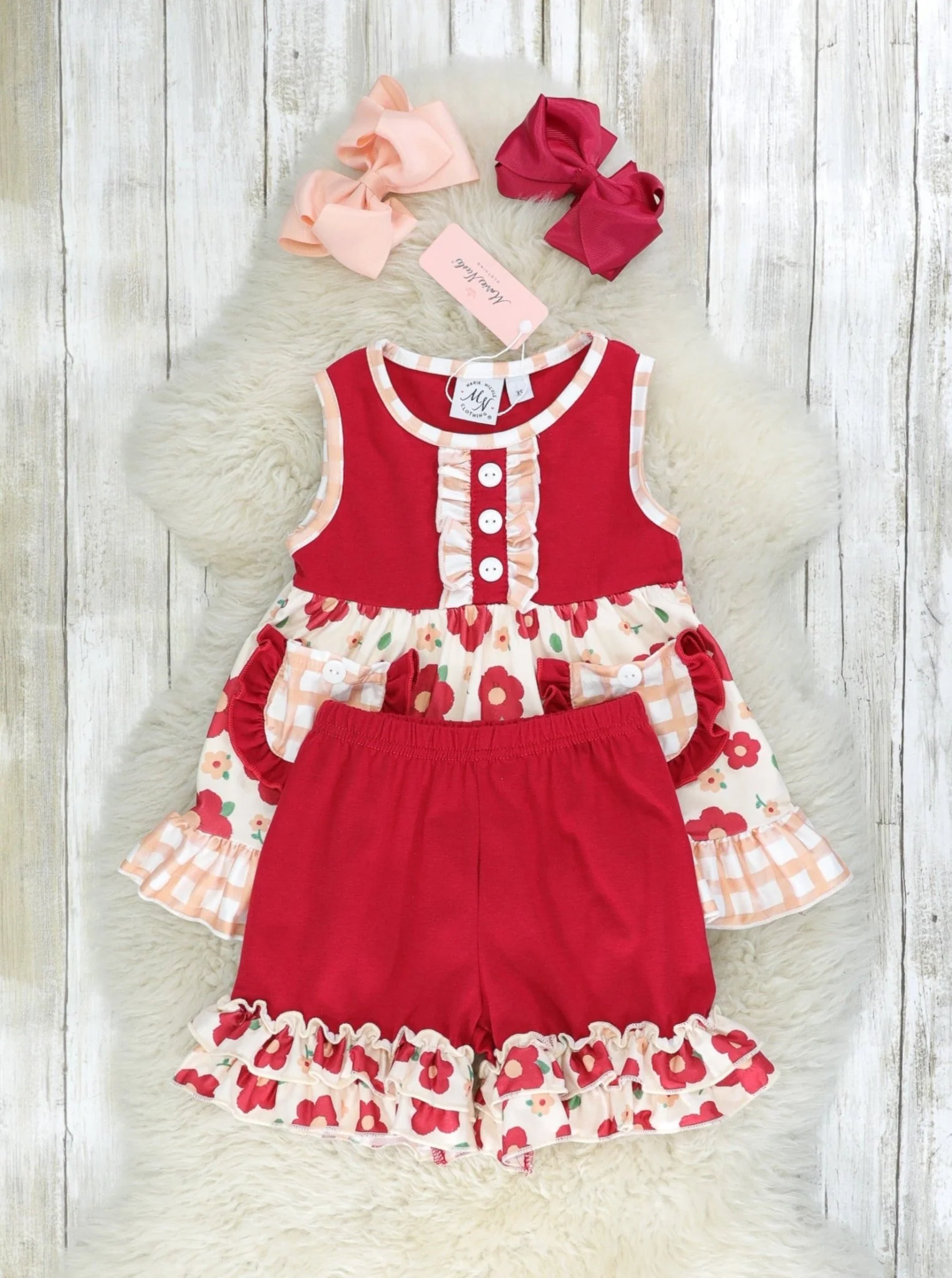 Red Poppy Pocket Tank & Ruffle Shorts Outfit - Image 3