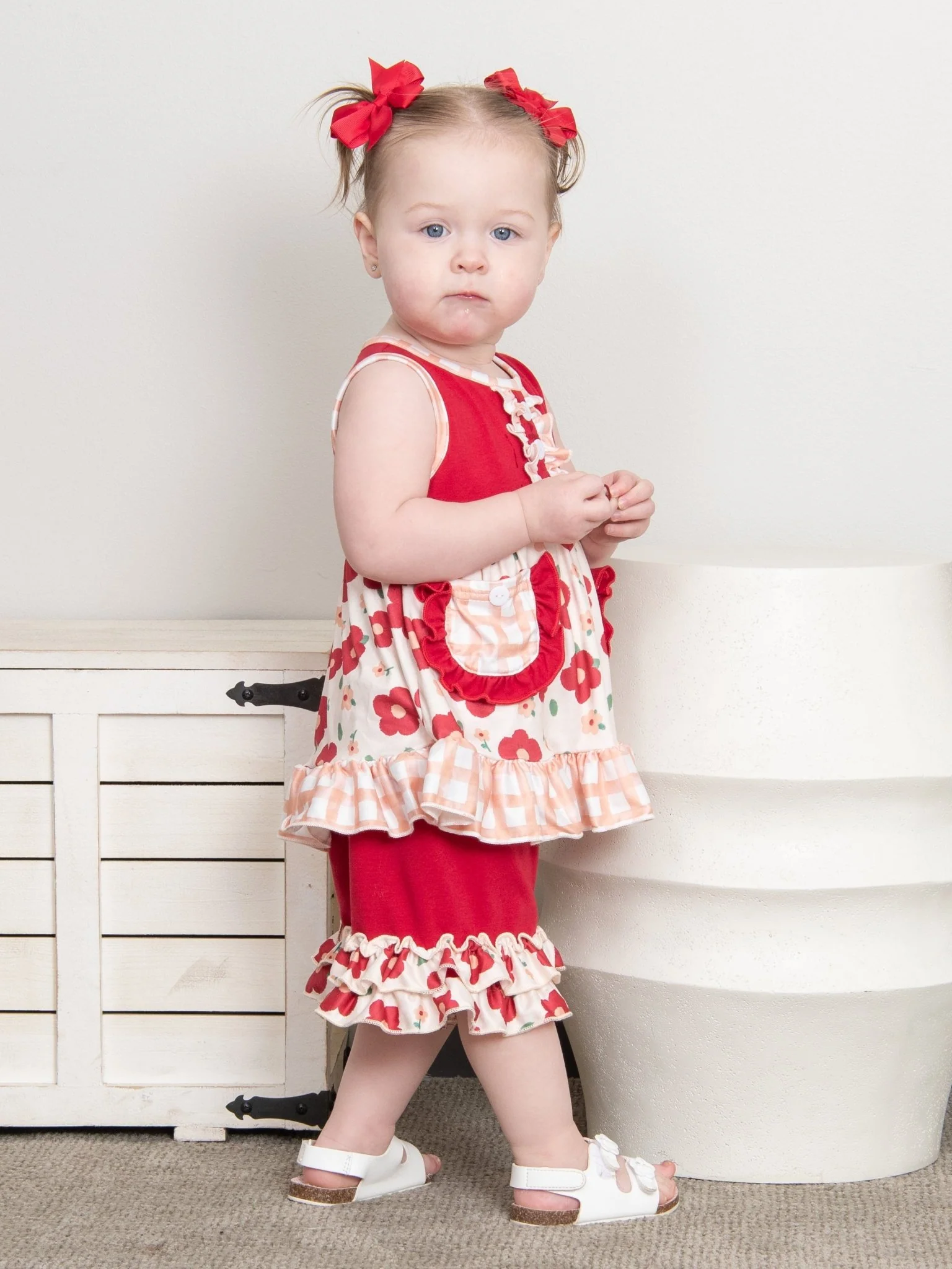 Red Poppy Pocket Tank & Ruffle Shorts Outfit - Image 4