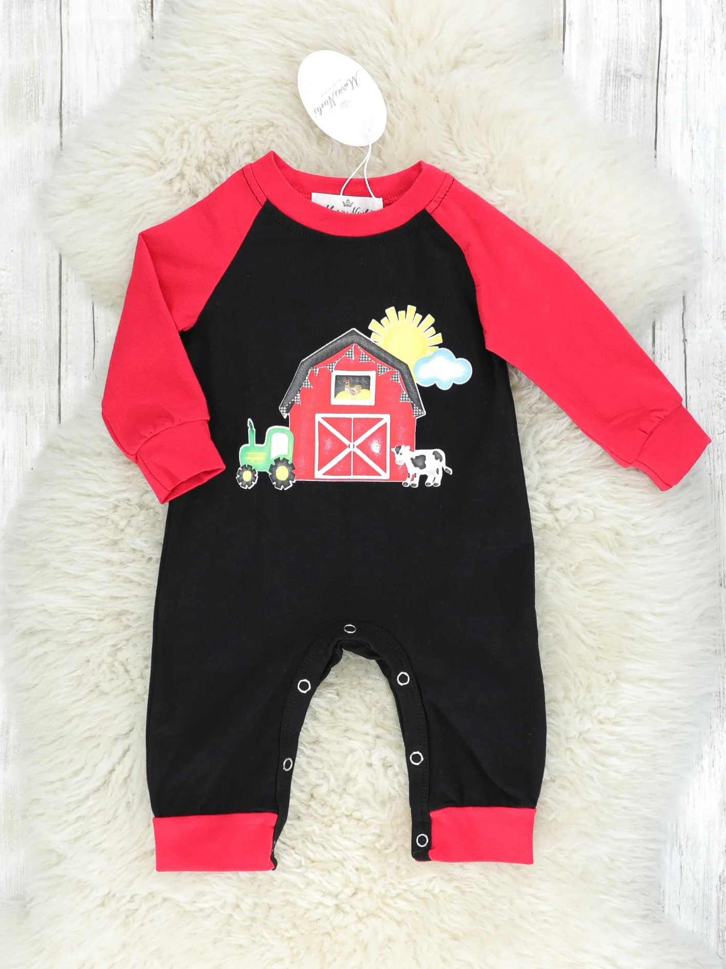 Red Raglan Barn Romper