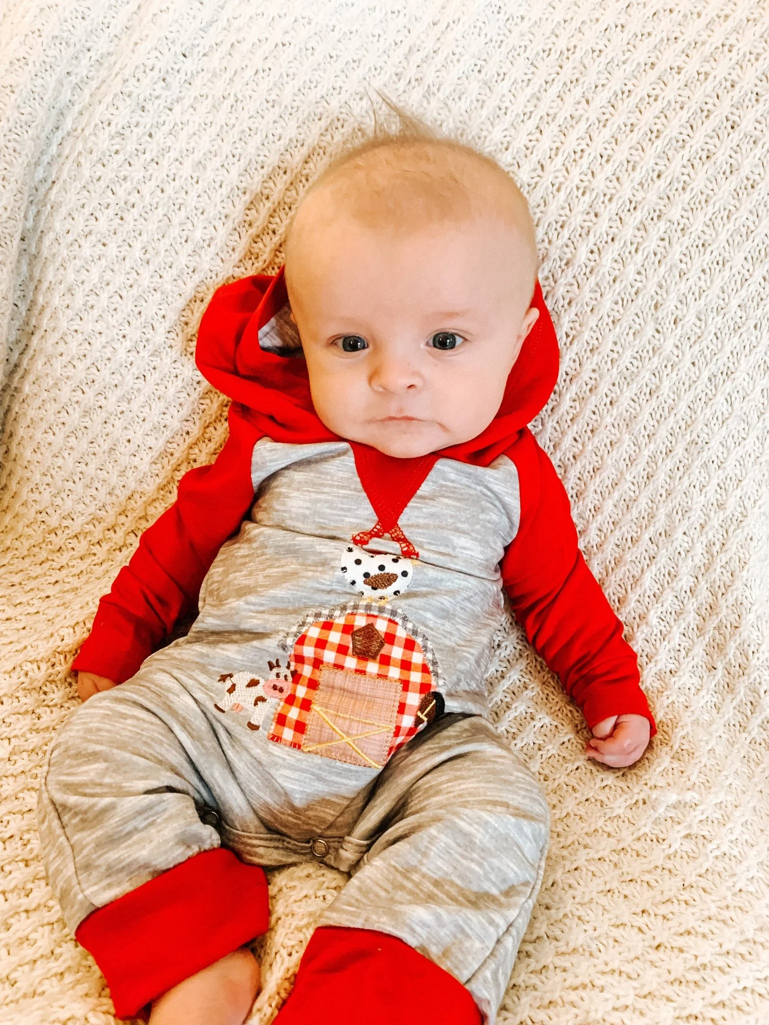 Red Raglan Farm Animal Hooded Romper - Image 3