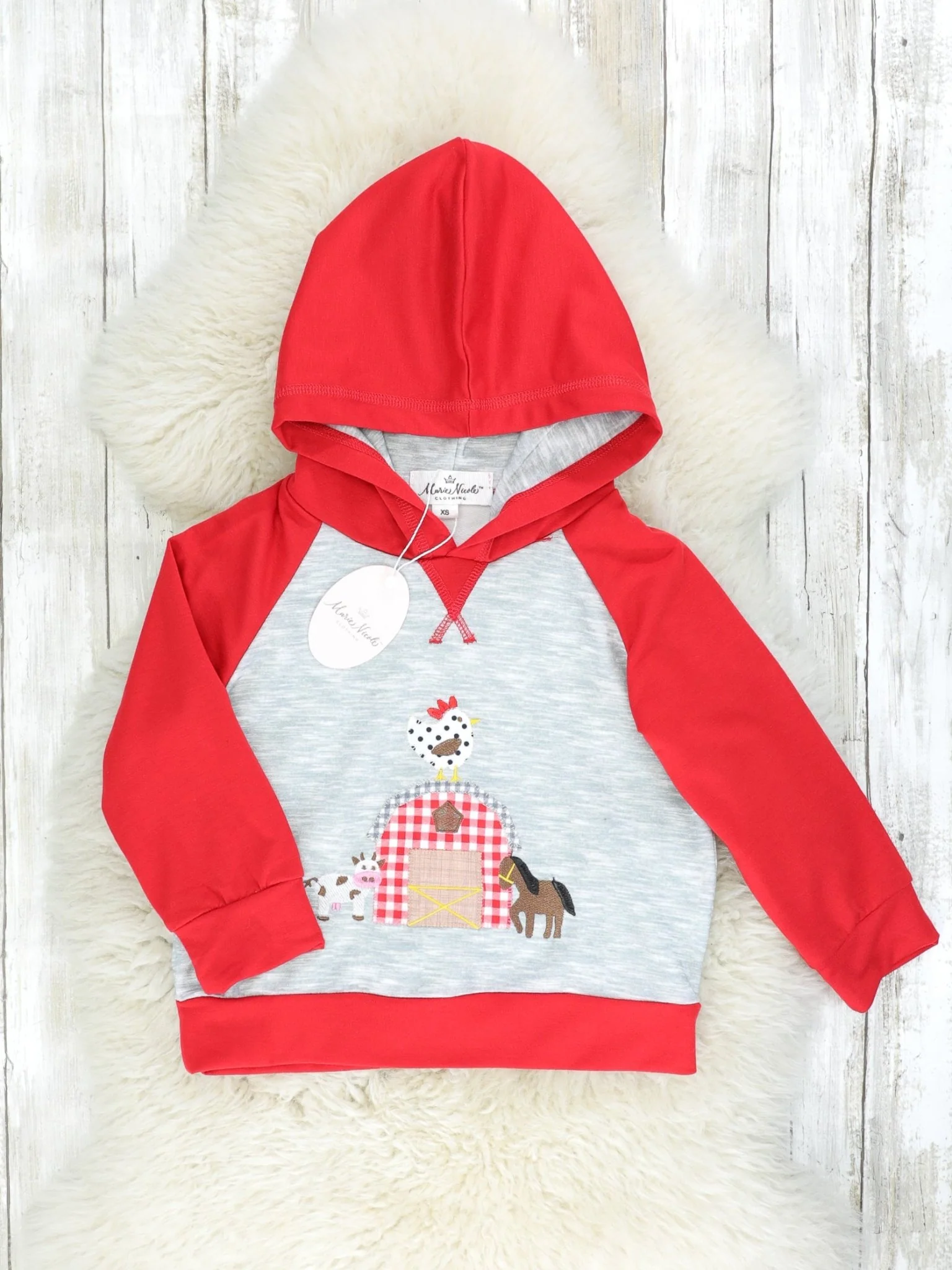 Red Raglan Farm Animal Hoodie