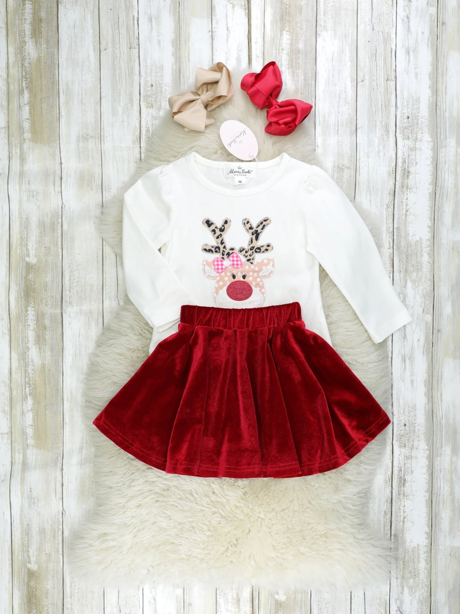 Red Reindeer Velvet Leopard Outfit - Image 2